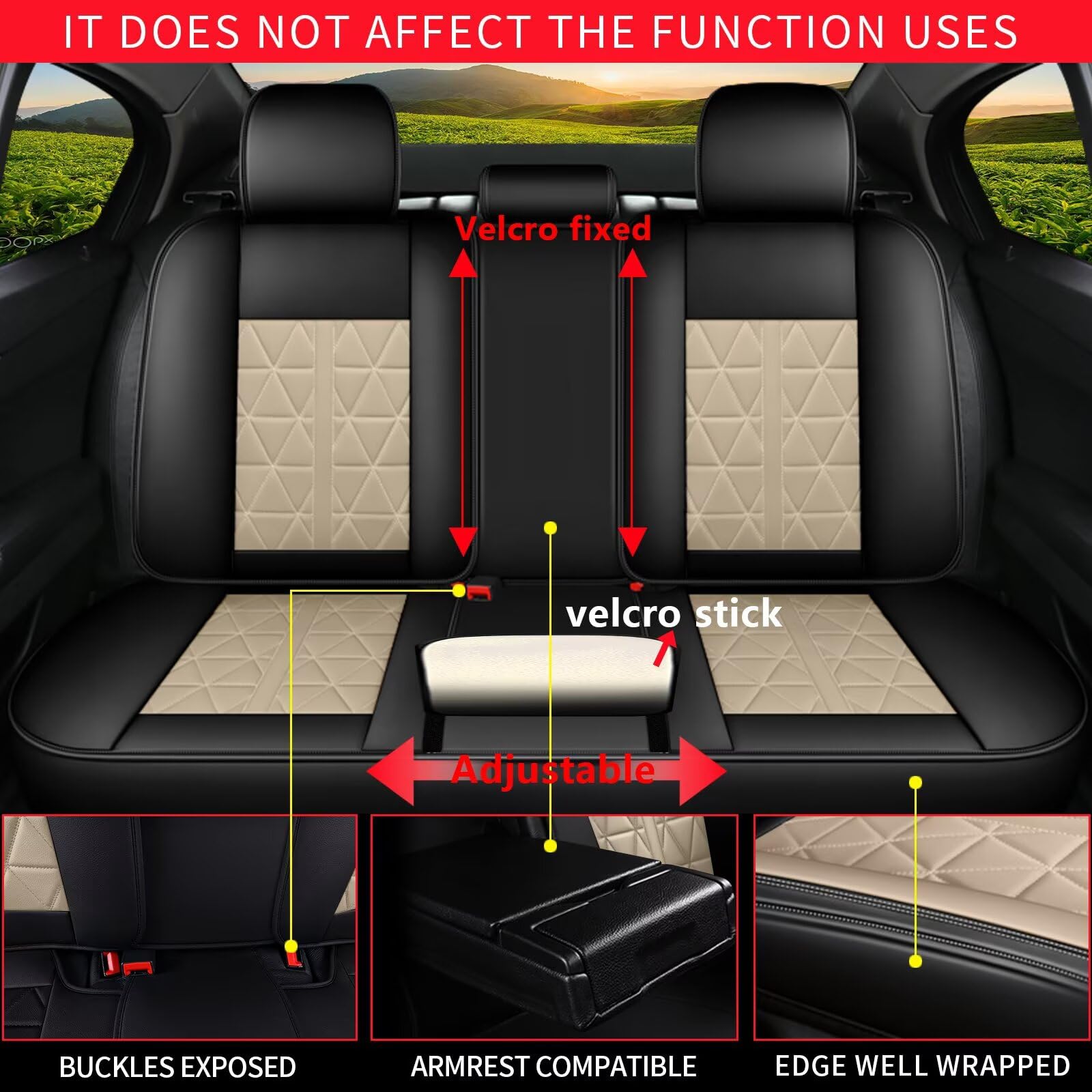 Premium Waterproof Leather Seat Covers Full Set for Honda Pilot 2005-2016 - Airbag Compatible 5-Seat Car Accessories (Black & Beige) | Perfect for Road Trips, Family Travel & Everyday Commuting