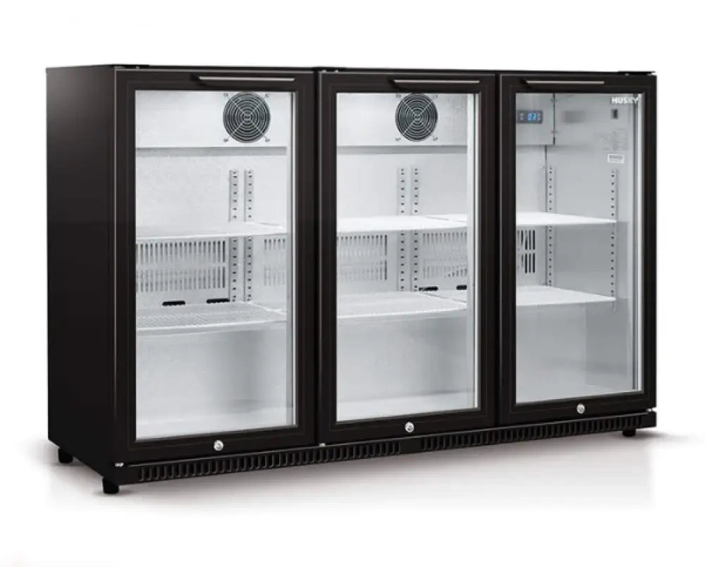 HUS C3 840 BLK 307L Triple Door Commercial Back Bar Refrigerator - Black - Ideal for Bars, Restaurants, and Catering Businesses