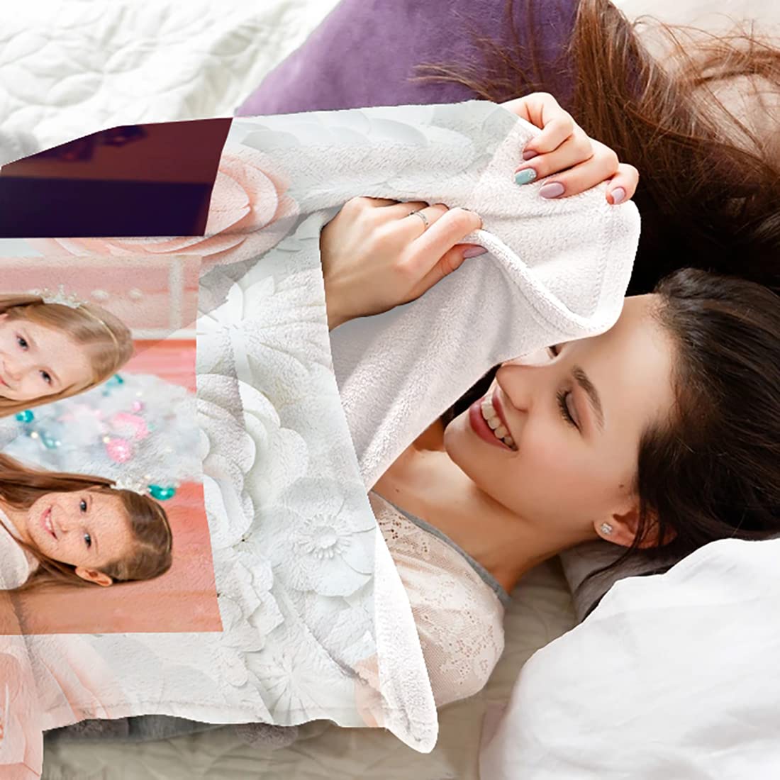 Custom Photo Blanket Personalized Fleece Throw - 60x50 Inch Flannel Bedding for Mother’s Birthday, Wedding Gift - Cozy Sofa Couch Blanket for Bedroom & Living Room (8P) | Perfect for Gifts, Home Decor & Family Keepsakes