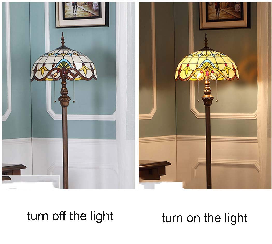 Tiffany Style Floor Lamp with Stained Glass Shade - Baroque Design Standing Lamp for Living Room, Bedroom, Study, Lounge - E27 Bulb, 110-240V, Foot Switch & Zipper - Perfect for Reading, Relaxation & Ambient Lighting