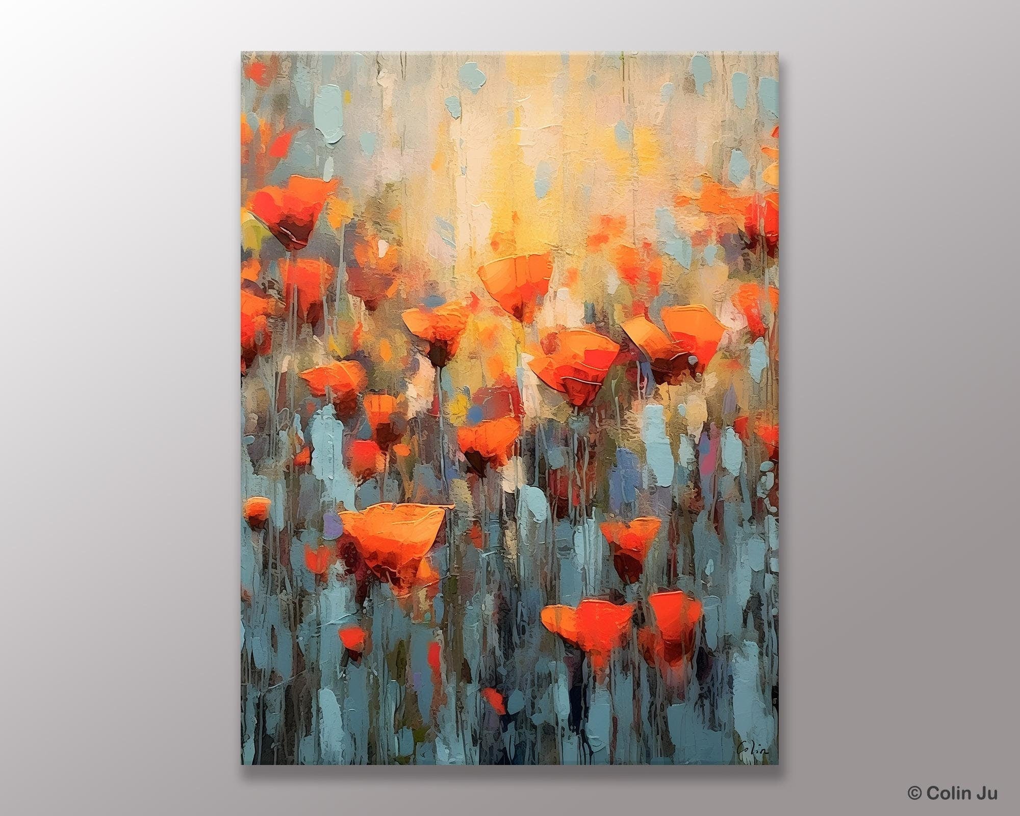 Abstract Flower Painting - Heavy Texture Wall Art, Acrylic on Canvas - Modern Home Decor for Dining Room & Living Room - Original Handmade Artwork