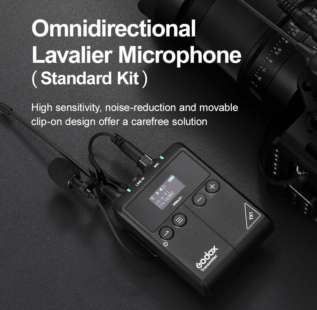 Godox WMicS1 Wireless Lavalier Microphone Kit - Compact Clip-on Mic with Noise Reduction for YouTube, Vlogging, Interviews & Live Streaming