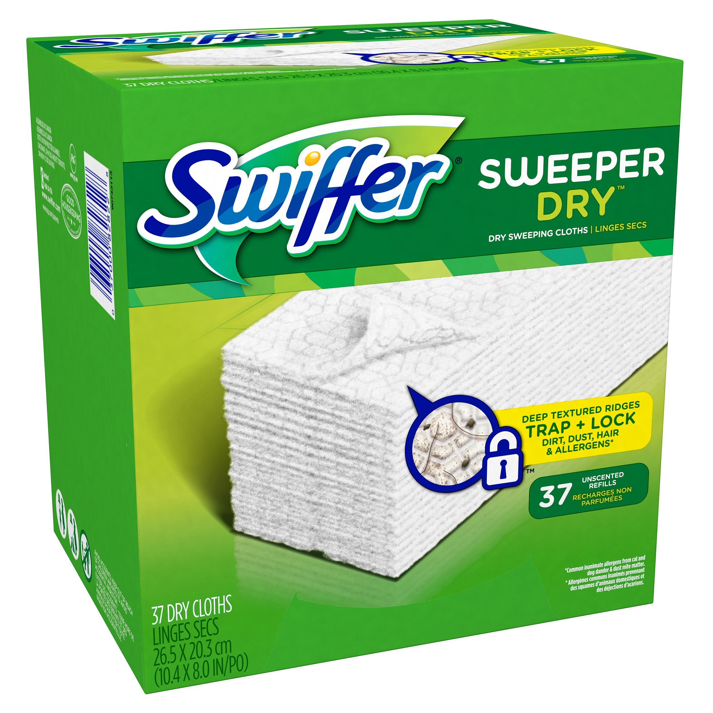 Swiffer Sweeper Dry Sweeping Cloths Refills - Unscented 37 Count | Floor Cleaning Pads for Hardwood, Tile & Laminate | Dust & Pet Hair Removal for Quick Home Cleaning