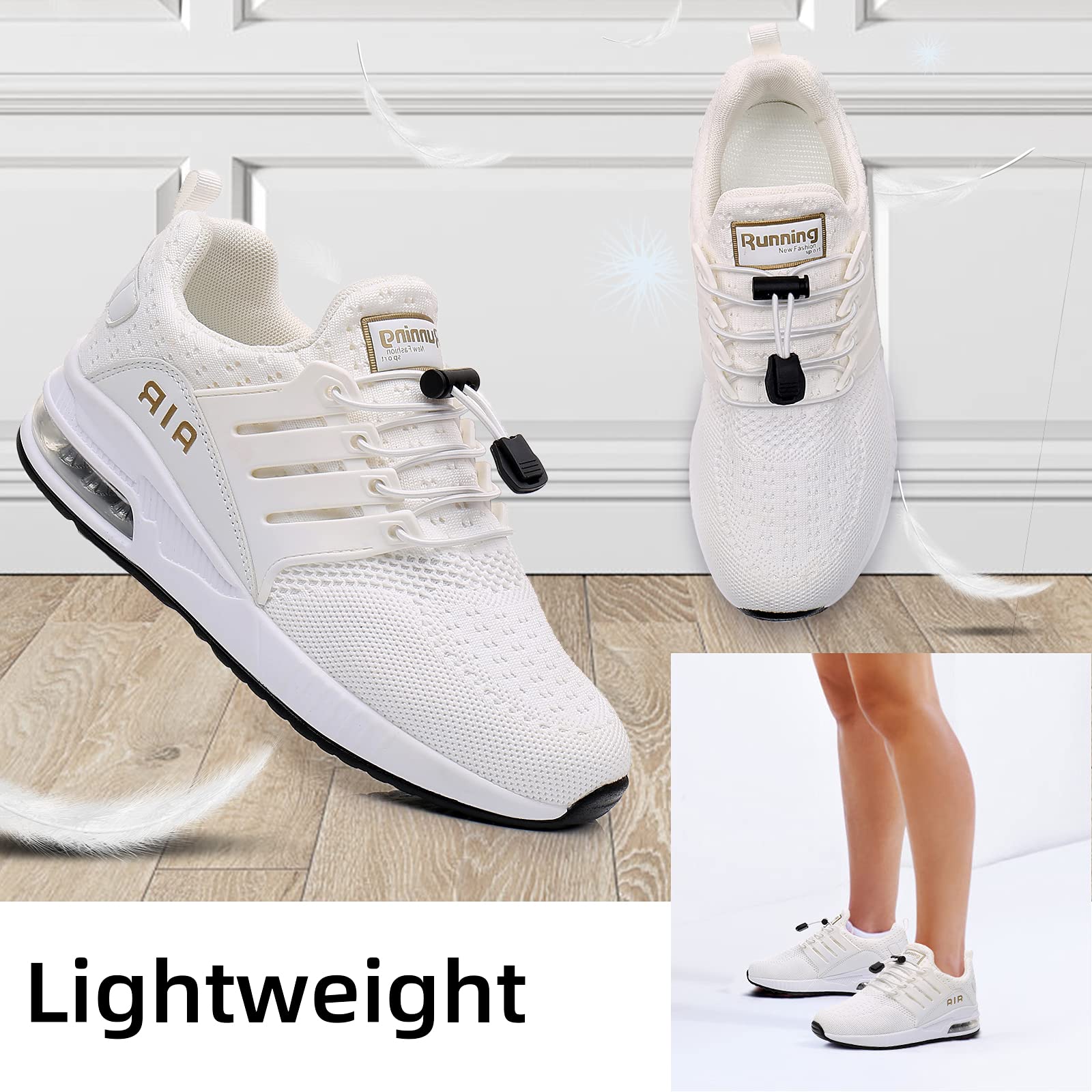 BOGOVER Women's Lightweight Air Running Shoes - Breathable Gym Jogging Tennis Sneakers with Air Cushion Technology, Slip-On No Tie Design for Comfortable Workouts, Walking & Casual Wear