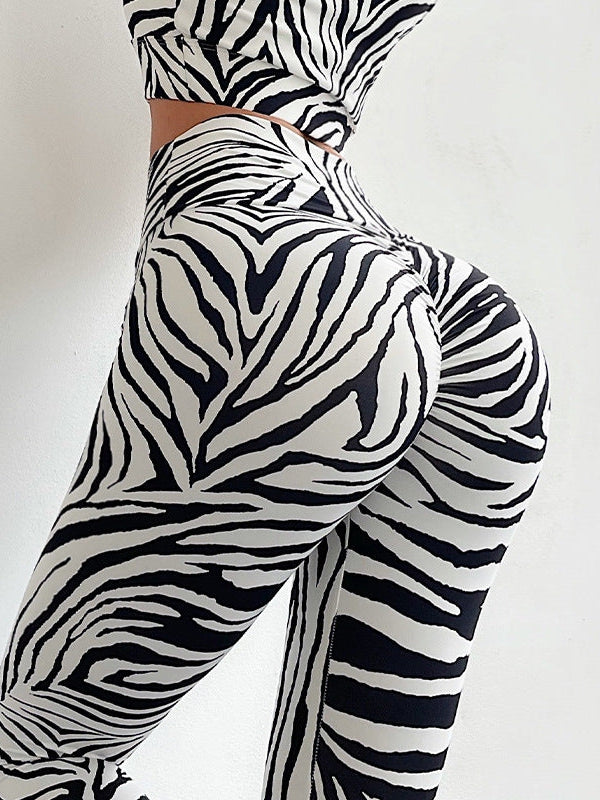 ZASUWA Women's High Waisted Zebra Print Scrunch Butt Lifting Leggings - Yoga, Workout, Running & Gym Fitness Activewear