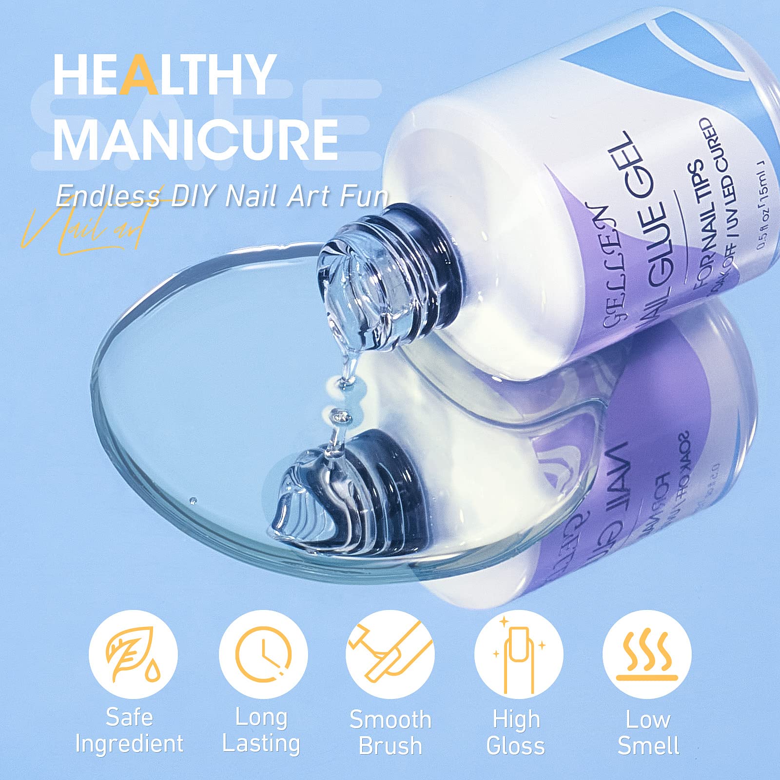 Gellen 3-in-1 Nail Glue Kit - 15ML Professional Acrylic & Press On Nail Adhesive for Strong Extensions & Long-Lasting Manicures | Perfect for Salon, Home DIY & Nail Art