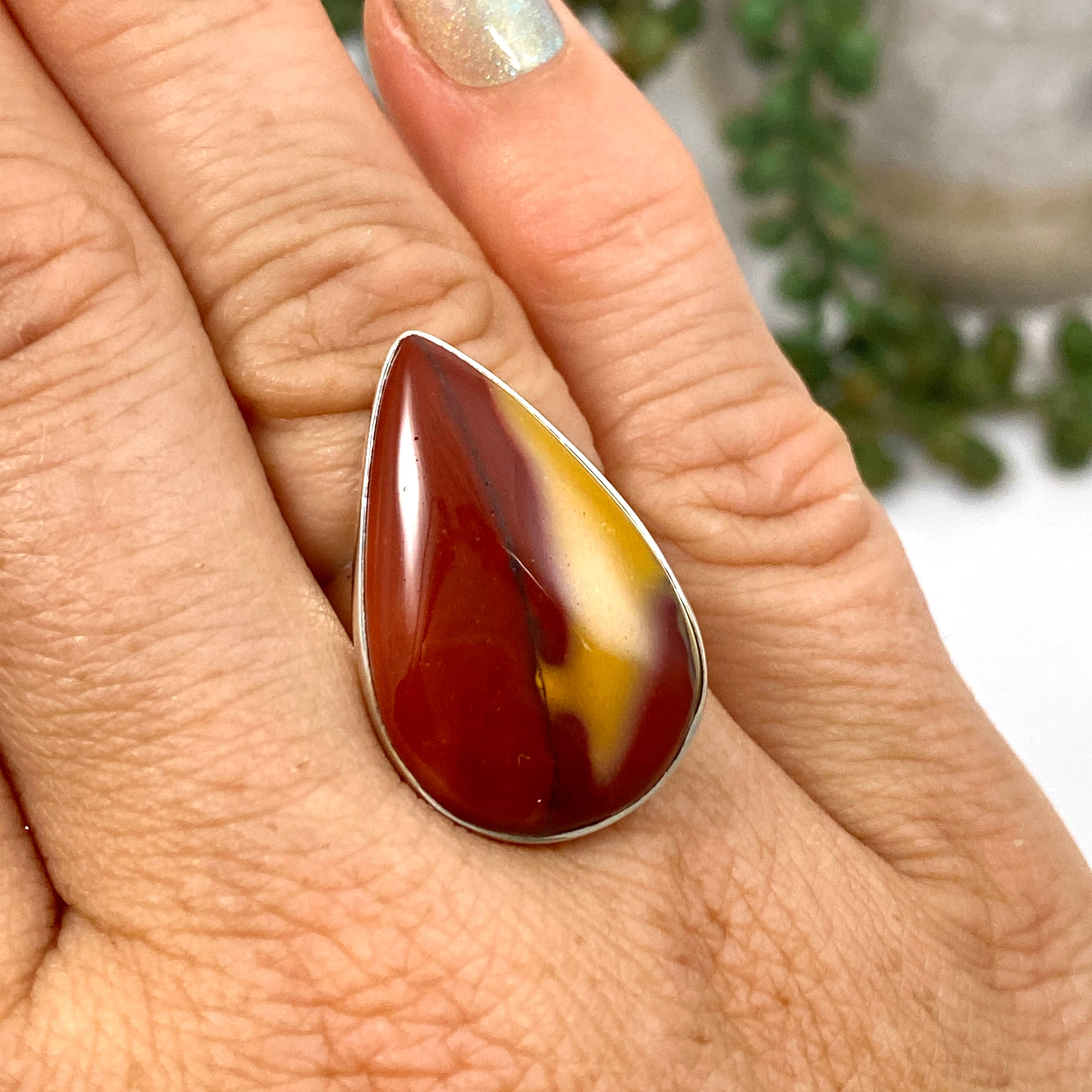 Natural Mookaite Teardrop Cabochon Sterling Silver Ring Size 7 - KRGJ3390 | Handmade Jewelry for Women, Boho Chic Accessory, Gift for Her, Perfect for Everyday Wear & Special Occasions