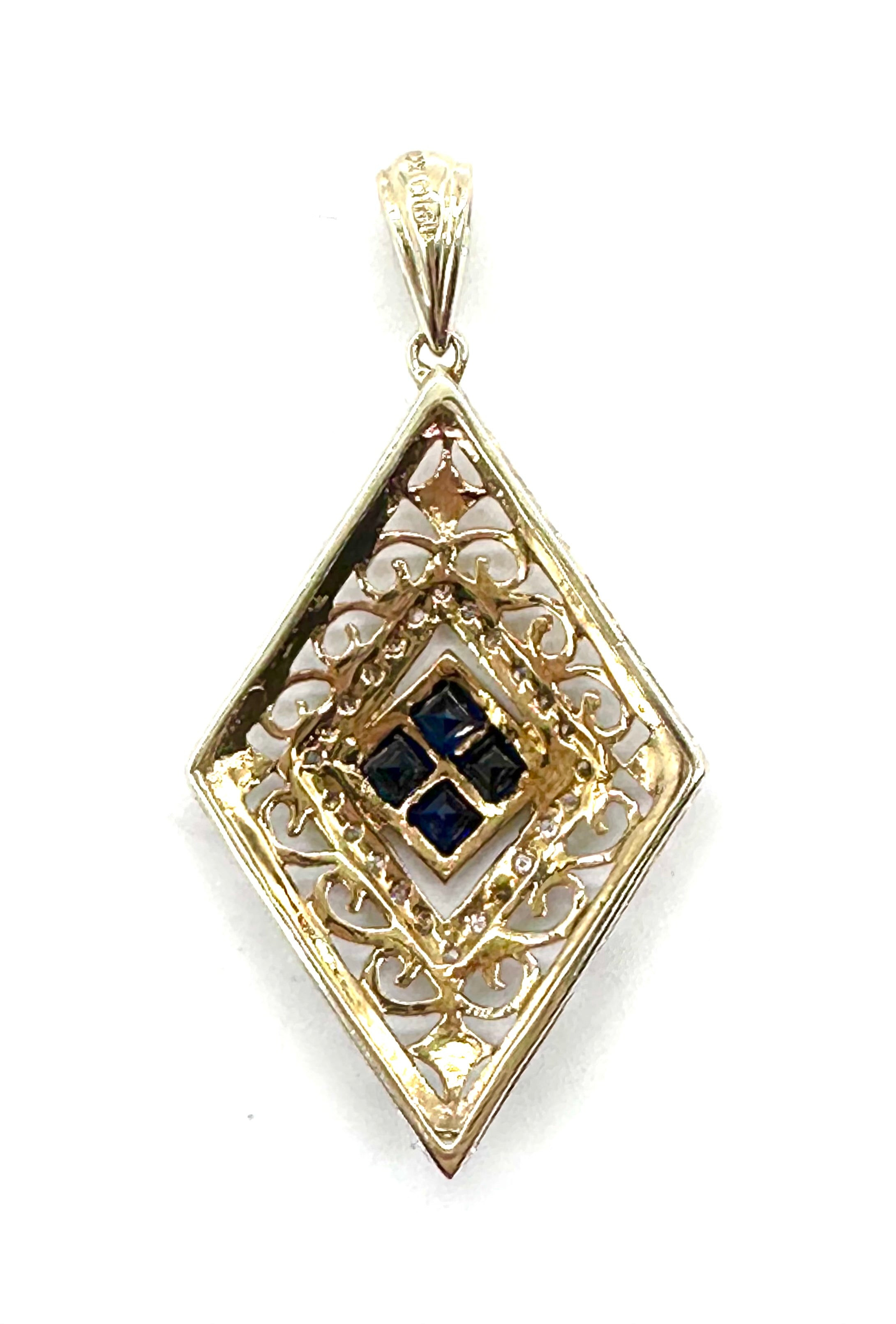 Exquisite 14K Gold Sapphire and Diamond Filigree Pendant Necklace for Women - Elegant Jewelry Gift for Anniversary, Birthday & Special Occasions