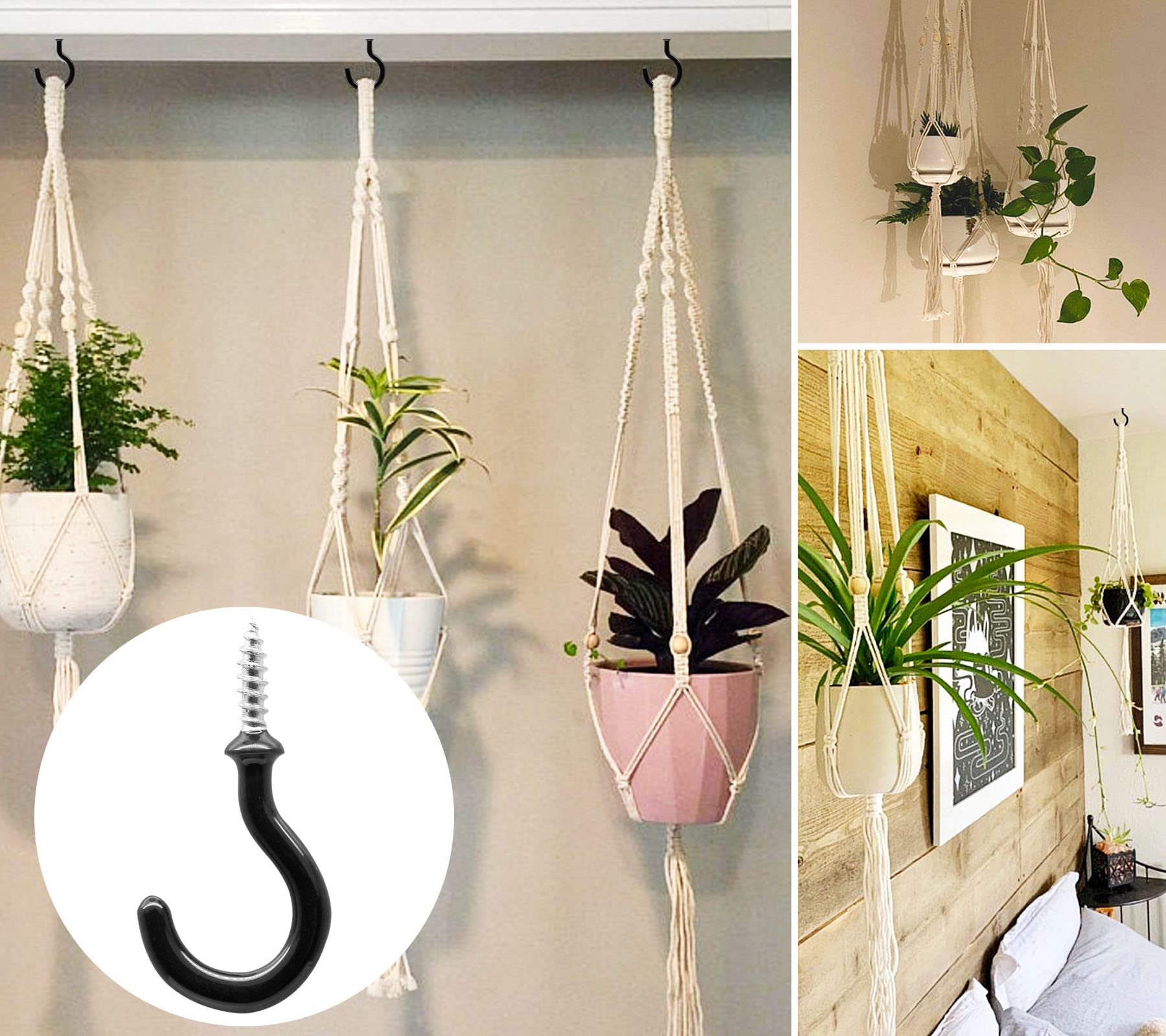 Biaungdo 60 Pcs 1 Inch Black Ceiling Cup Hooks with Self-Tapping Screws - Heavy Duty Hanging Hooks for Plants, Lights, and Home Decor