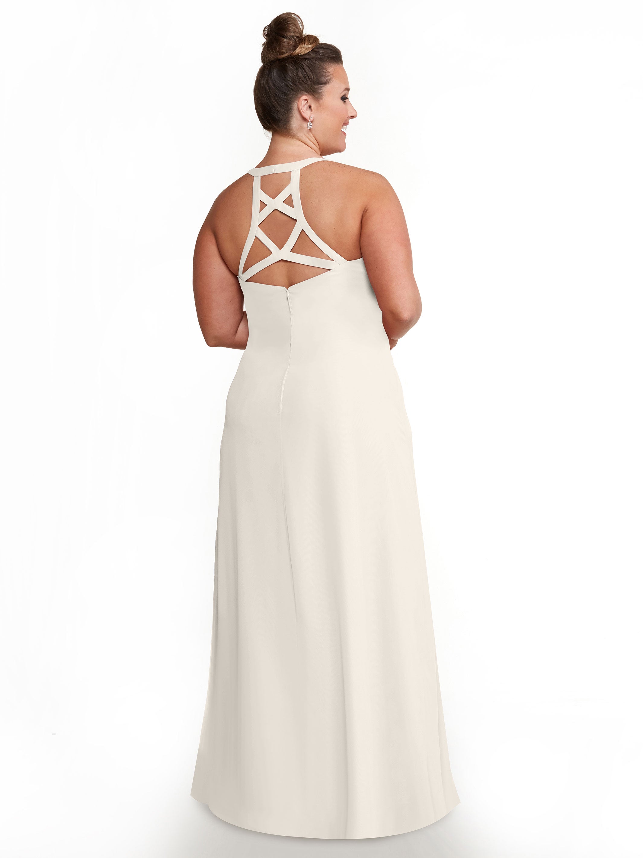 Elegant 80150 Chiffon A-Line Bridesmaid Dress with Plunging V-Neck & Intricate Back Detail - Perfect for Weddings, Formal Events & Special Occasions
