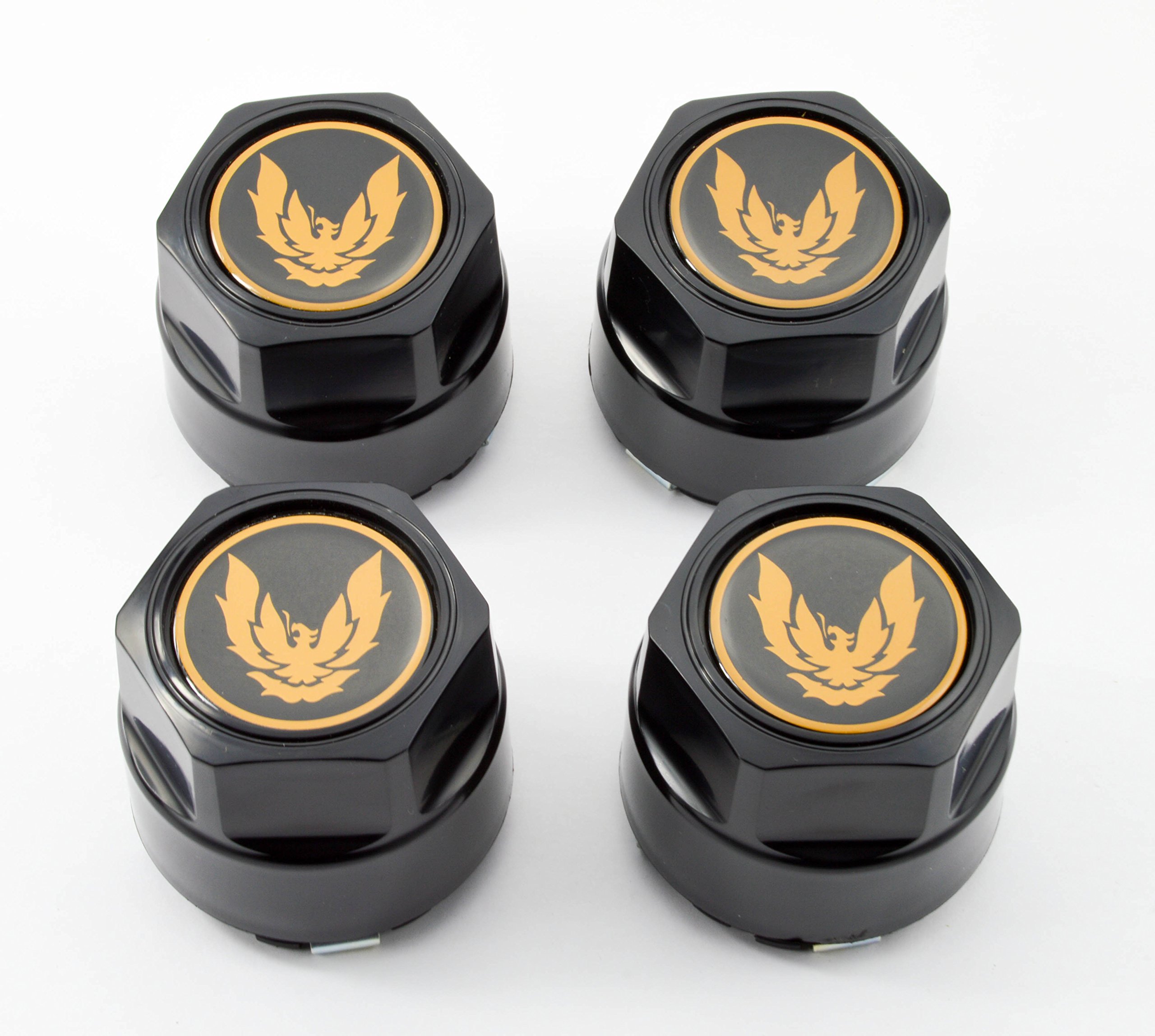 Set of 4 Genuine GM Licensed 82-92 Pontiac Firebird Trans Am GTA Aluminum Wheel Hub Center Caps with Gold Phoenix Logo - Perfect for Classic Car Restoration & Customization Projects