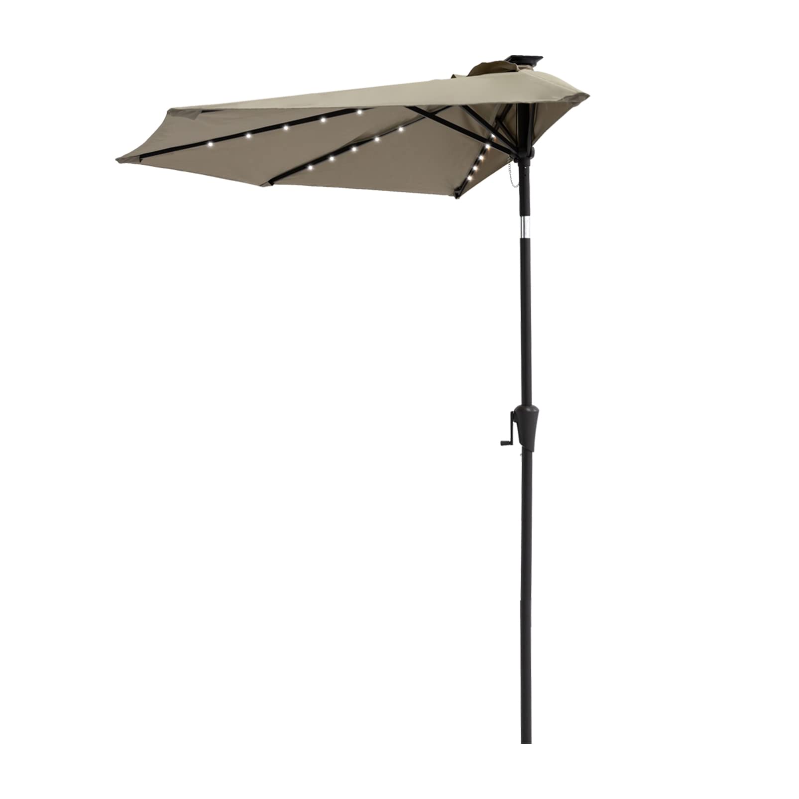 FLAME&SHADE 9 ft Solar Powered Half Round Patio Umbrella with LED Lights & Tilt - Waterproof Outdoor Market Umbrella for Balcony, Garden, Poolside (Taupe) | Perfect for Backyard, Restaurant, and Beach Use