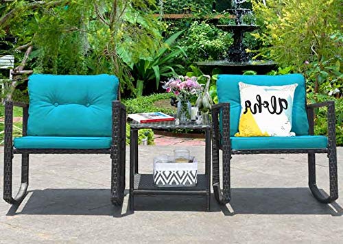 **HAPPYGRILL 3-Piece Rocking Bistro Set - Outdoor Patio Furniture with Rattan Wicker Chairs & Coffee Table - Perfect for Garden, Lawn, Backyard, Balcony & Porch Relaxation**