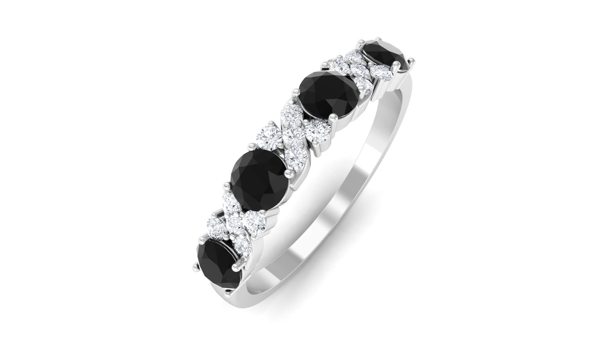 1 CT Black Onyx and Diamond Ring - 14K Solid Gold Elegant Half Eternity Band for Women | Perfect for Weddings, Anniversaries & Special Occasions