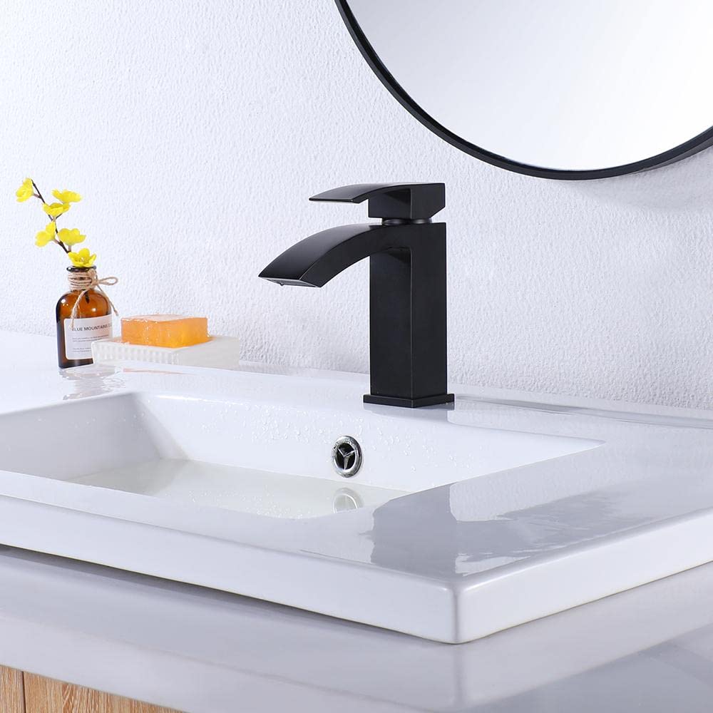 BULUXE Modern 1-Hole Black Brass Bathroom Sink Faucet - Deck Mount Vessel Lavatory Faucet for Contemporary Vanities | Perfect for Home, Hotel & Restaurant Bathrooms