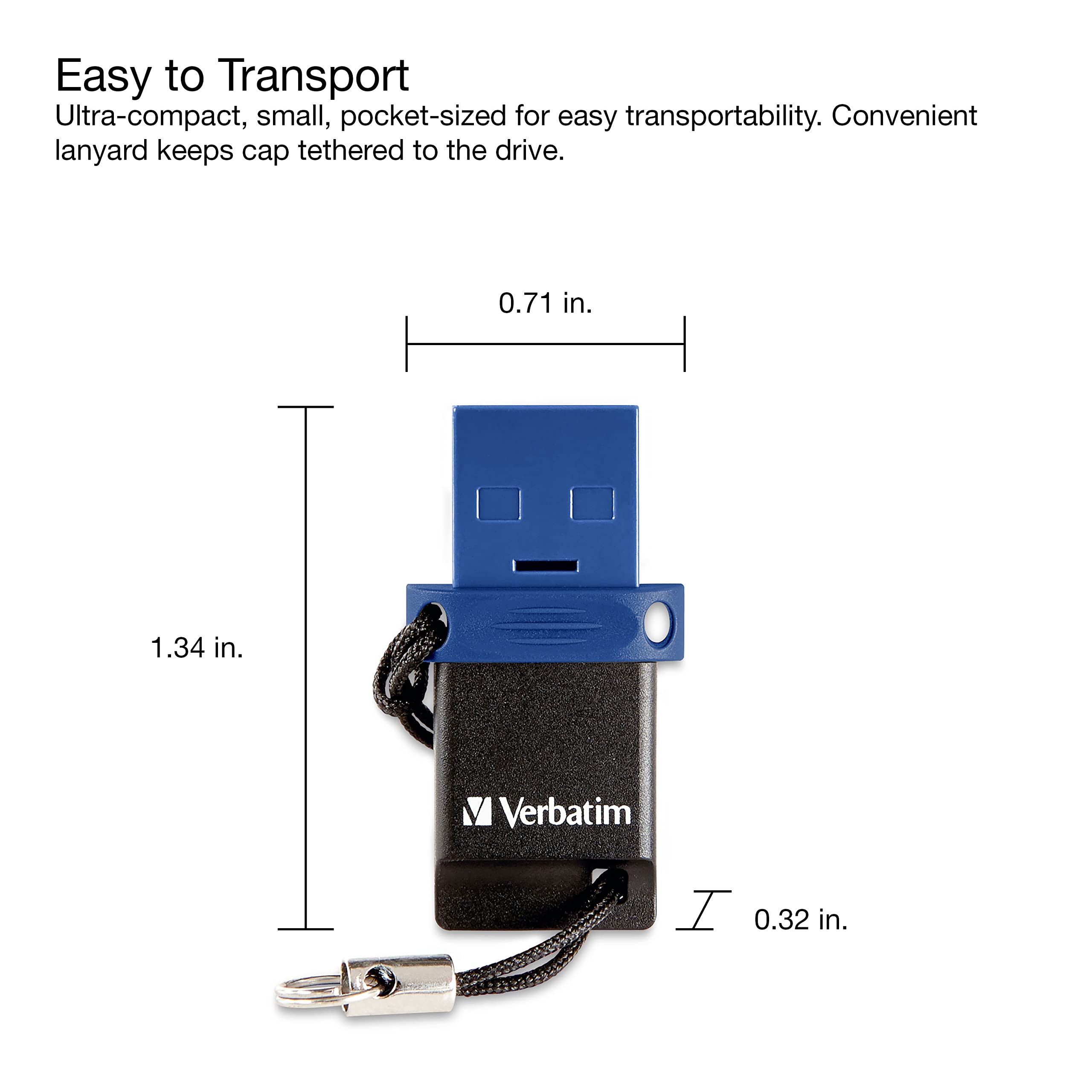 Verbatim VER99154 32GB Store 'n' Go Dual USB Flash Drive - USB-C & USB-A Compatible - Blue - Perfect for Phones, Laptops & File Transfers