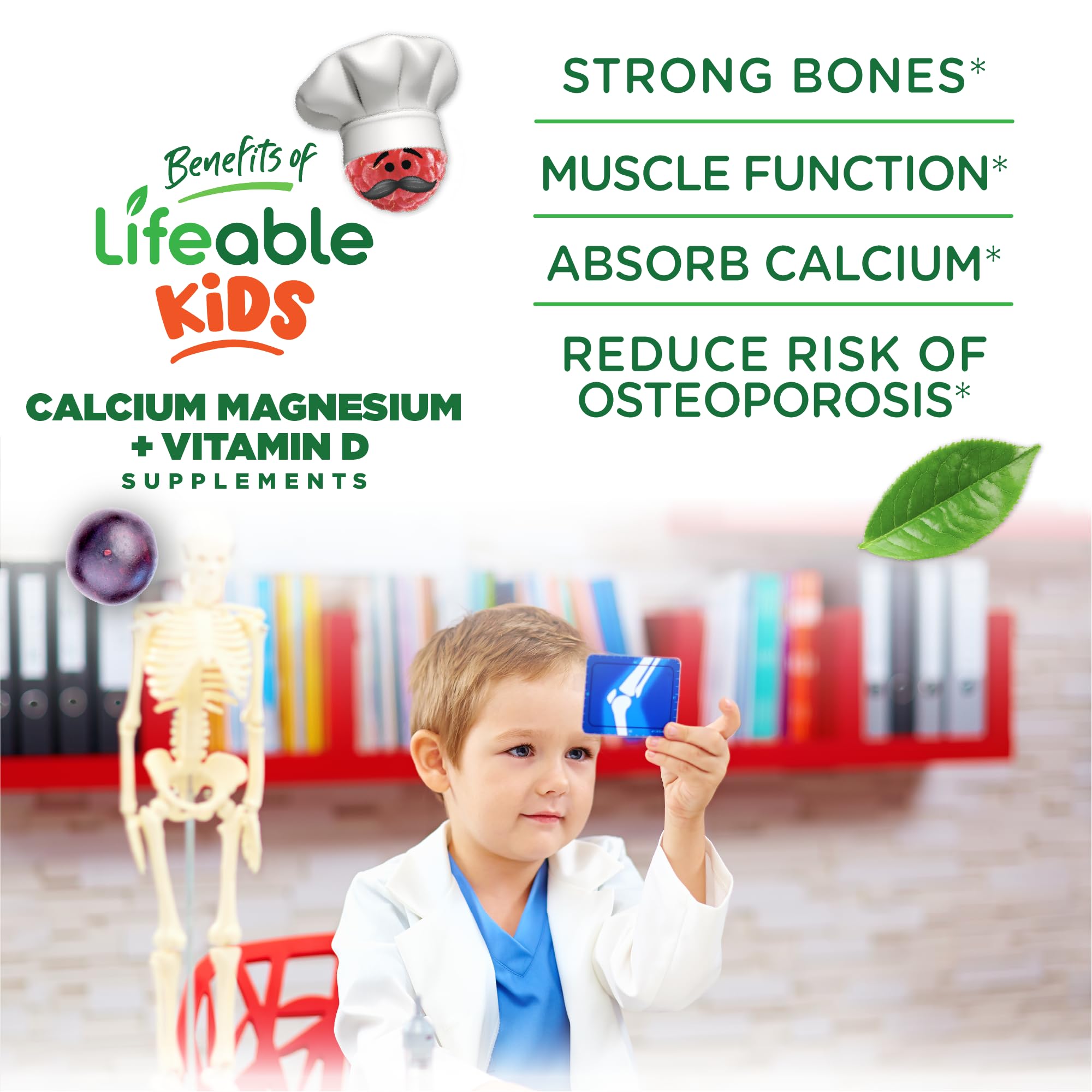 Lifeable Kids Calcium Magnesium Vitamin D Gummies - Tasty Bone & Teeth Health Supplement for Children (90 Count) | Supports Strong Bones & Healthy Teeth Growth | Perfect for Picky Eaters & Active Kids