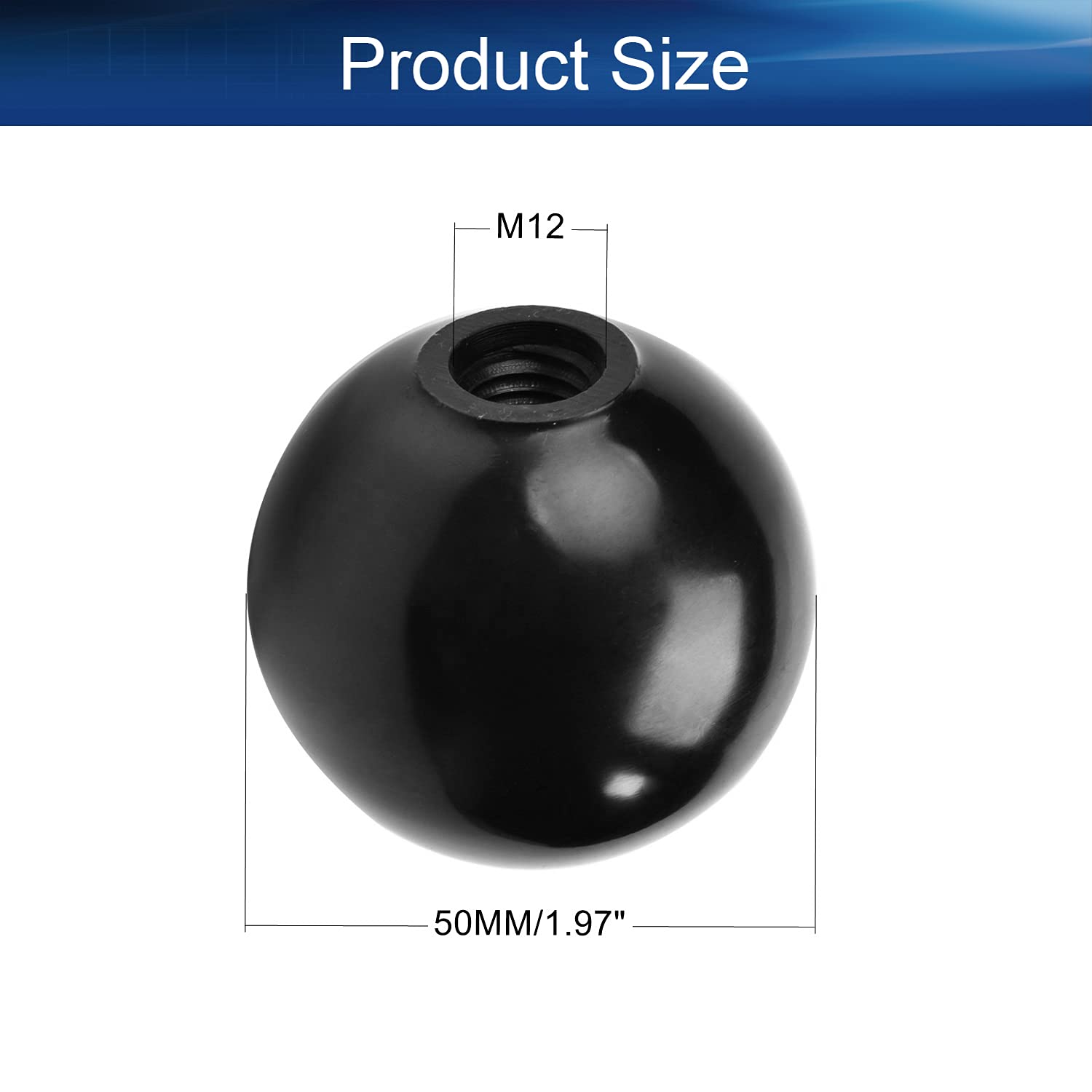 3Pcs Black Bakelite Ball Knob M12 Female Thread - 50mm/1.97