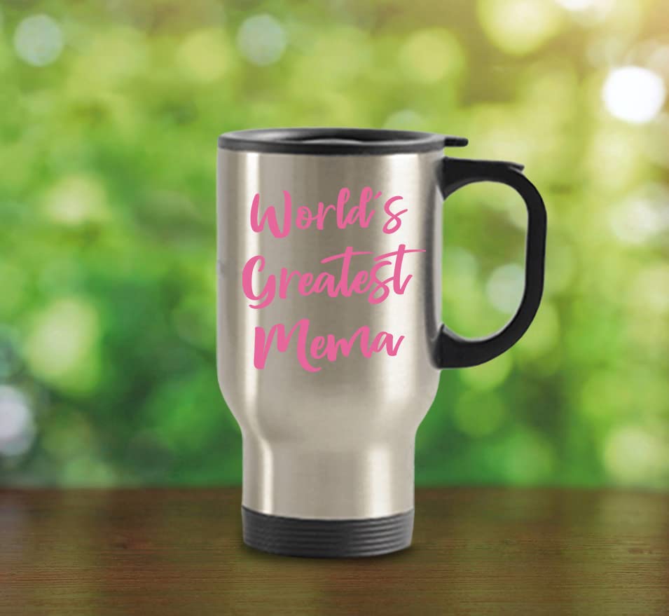 World's Best Mema Travel Mug - 14oz Stainless Steel Tumbler with Lid | Perfect Gift for Grandma Birthday, Christmas & Mother's Day | Keeps Drinks Hot/Cold for Hours - Ideal for Travel, Work & Home Use
