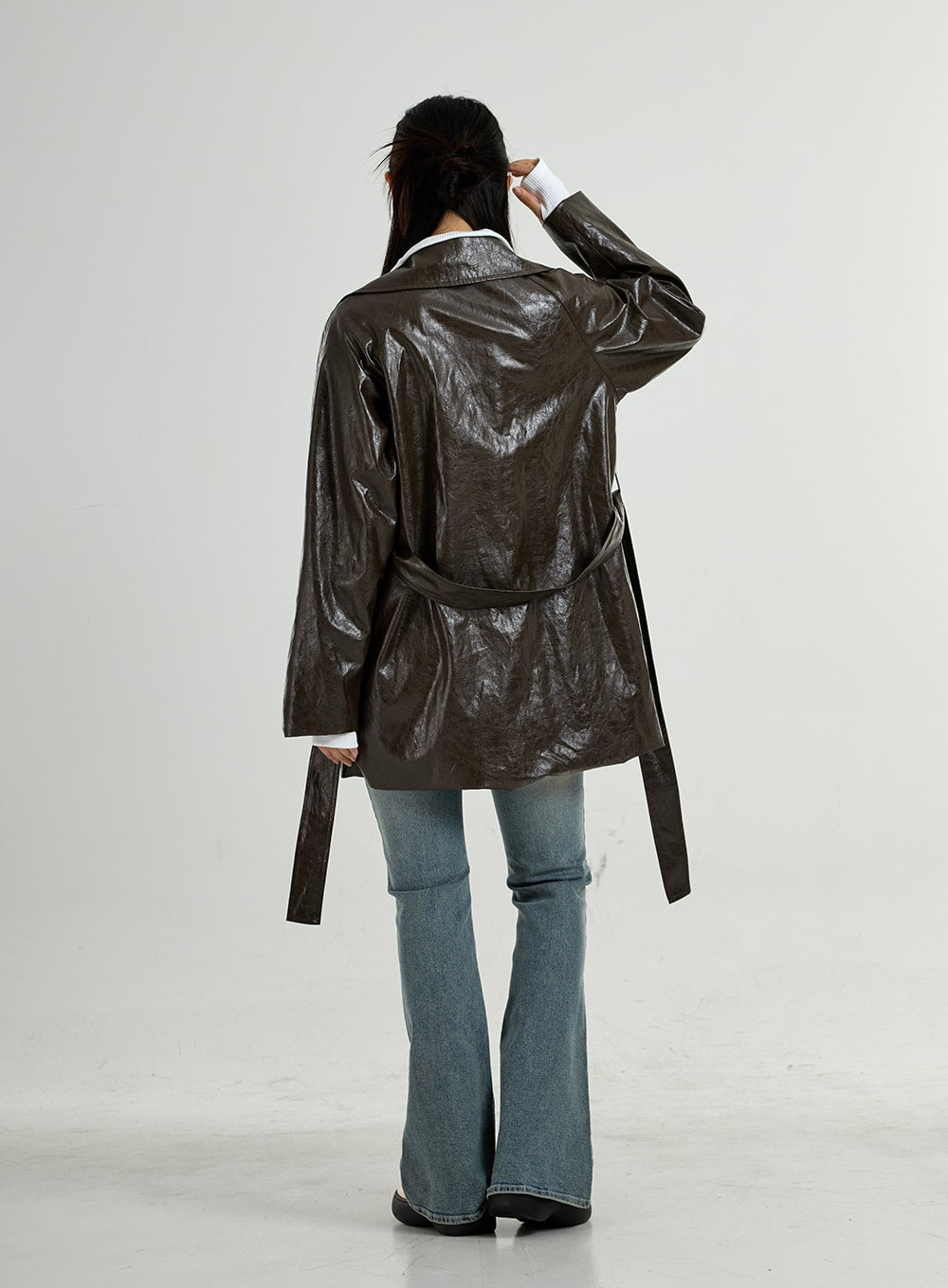Stylish Faux Leather Trench Coat with Adjustable Belt - Women's Fashion Outerwear for Fall & Winter | Perfect for Office, Dating & Evening Events