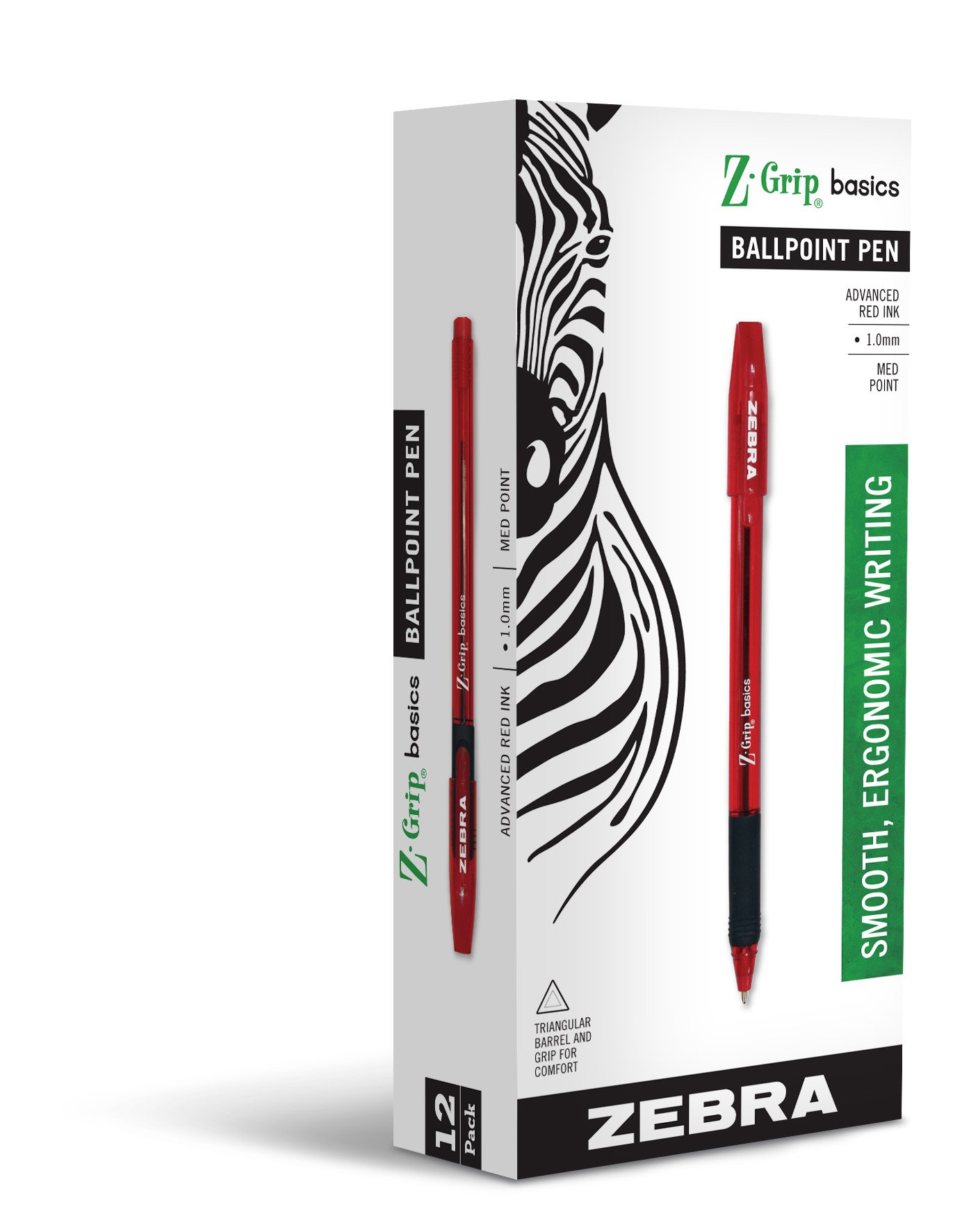 Zebra Z-Grip Basics Stick Ballpoint Pen - Medium Point 1.0mm Red Ink (12-Pack) - Perfect for Office, School, Note Taking & Everyday Writing
