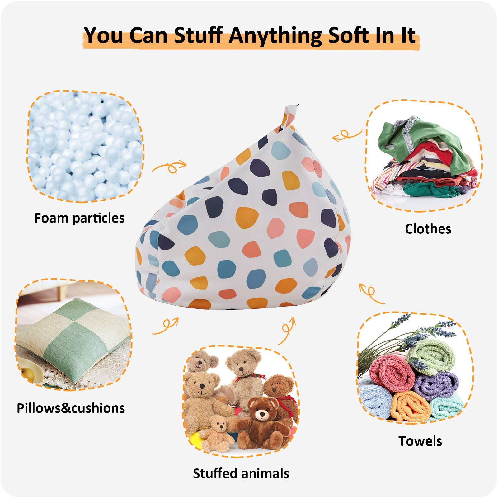 **Nobildonna Stuffed Animal Storage Bean Bag Chair Cover - Large Kids Beanbag Chair Without Filling for Girls & Toddlers - Organize Soft Plush Toys - Perfect for Playrooms, Bedrooms & Daycare Centers**