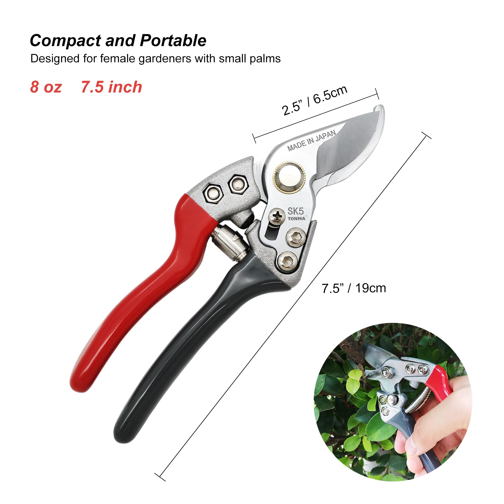 TONMA Professional 7.5 Inch Garden Pruning Shears - Japanese Made Premium Bypass Pruners with Ergonomic Handle for Plants, Flowers & Branches - Ideal for Gardening, Landscaping & Horticulture Work
