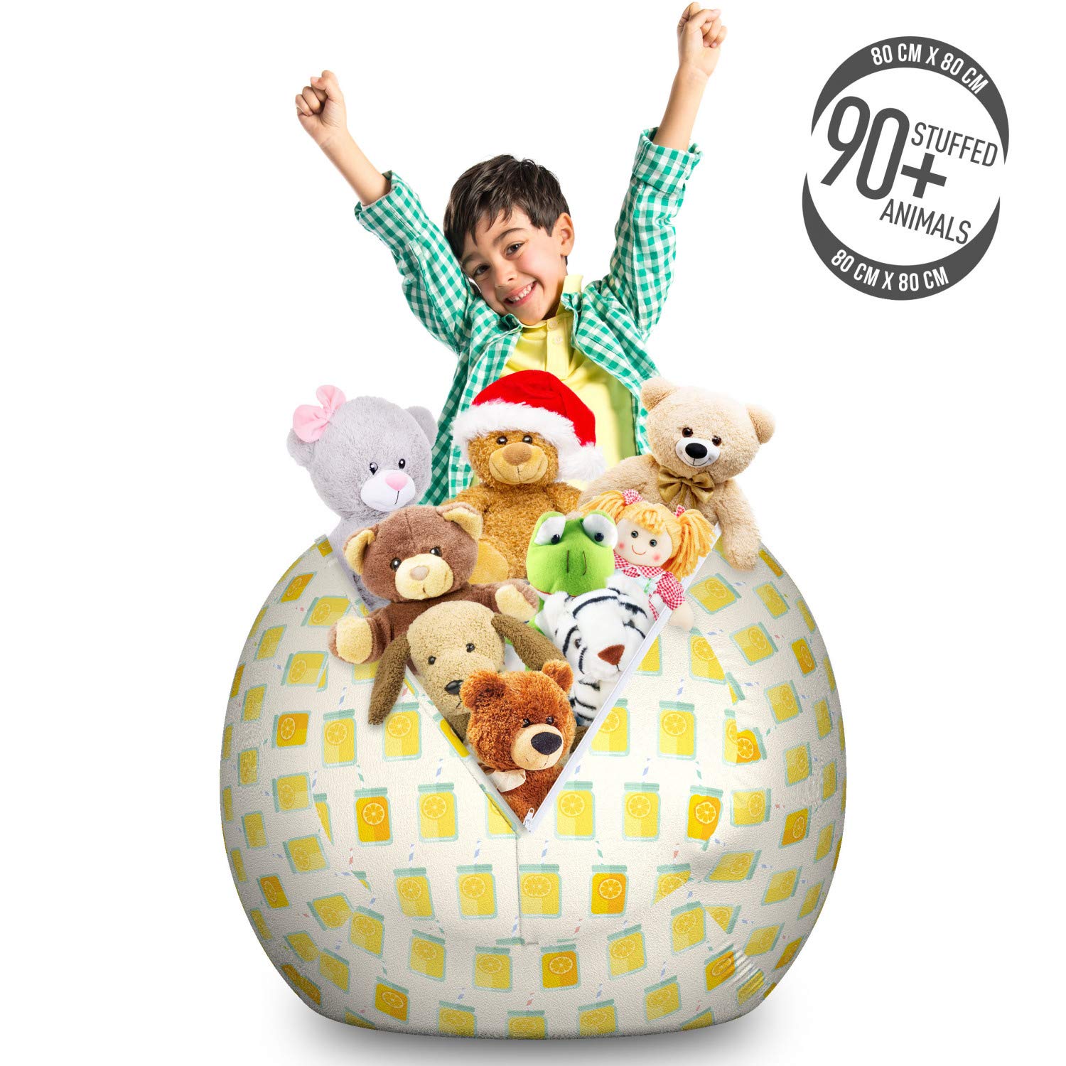 Ambesonne Large Washable Toy Storage Bag Chair - Stuffed Animal Organizer with Summer Mason Jar & Citrus Fruit Pattern (Orange/Yellow) - Perfect for Kids' Room, Playroom & Nursery Organization