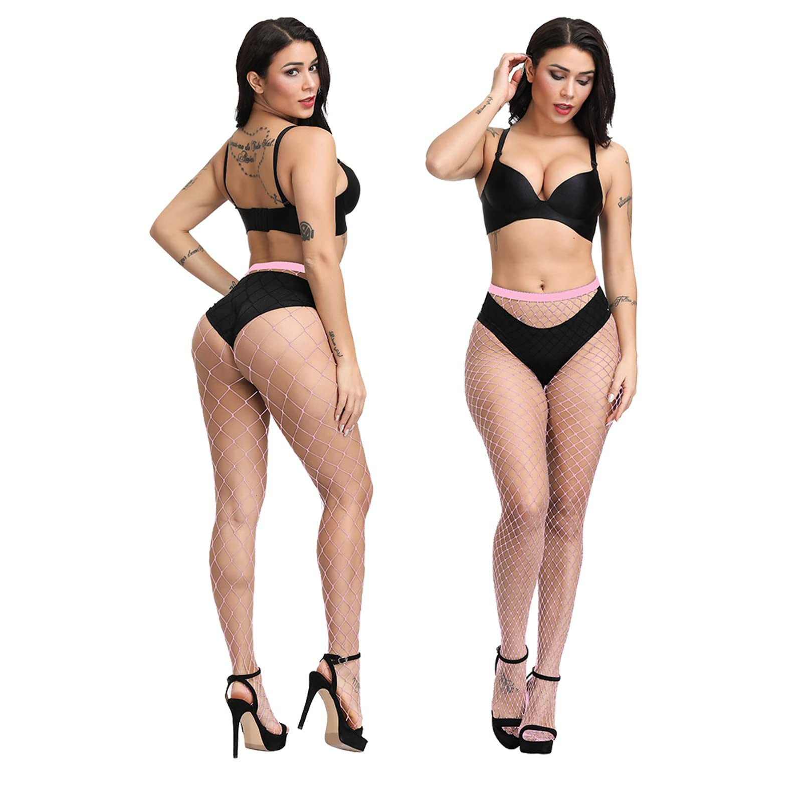 EVERSWE High Waist Fishnet Tights for Women - Sexy Thigh High Suspender Stockings with Garter Belt - Perfect for Halloween, Cosplay, and Night Out Outfits