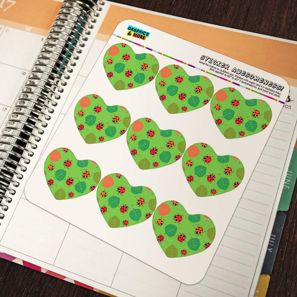 Heart-Shaped Ladybug & Leaves Pattern Planner Stickers - Scrapbook, Calendar & Craft Decoration for DIY Projects, Bullet Journals & Gift Wrapping