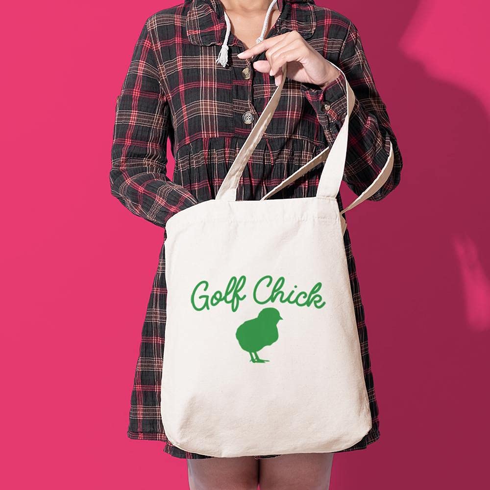 Golf Chick Tote Bag - Natural Canvas Reusable Shopping Bag for Women | Eco-Friendly Grocery Bag, Beach Tote & Golf Accessories Storage