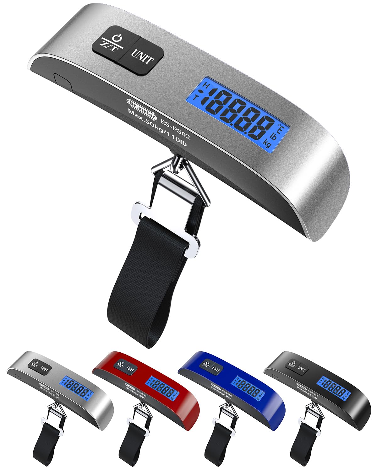 Dr.meter PS02 Digital Luggage Scale - 110lb/50kg Capacity with Backlit LCD Display, Temperature Sensor & Rubber Grip - Perfect for Air Travel, Shipping & Postal Weighing Needs (Silver)