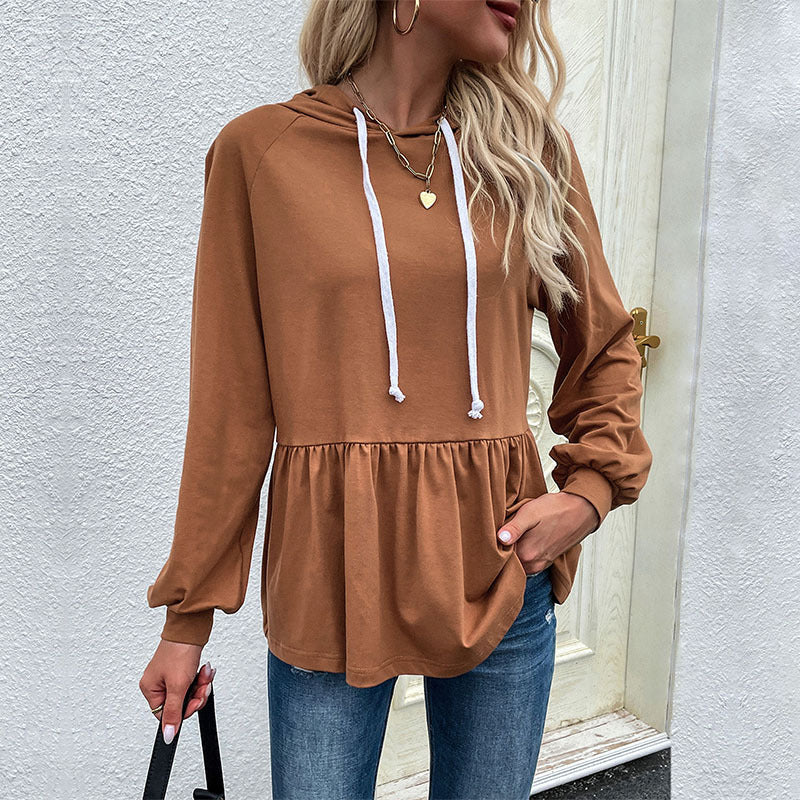 LOVEVOP Women's Solid Color Pullover Hoodie - Long Sleeve Cross-Border Fashion Sweater for Casual Wear, Street Style & Outdoor Activities