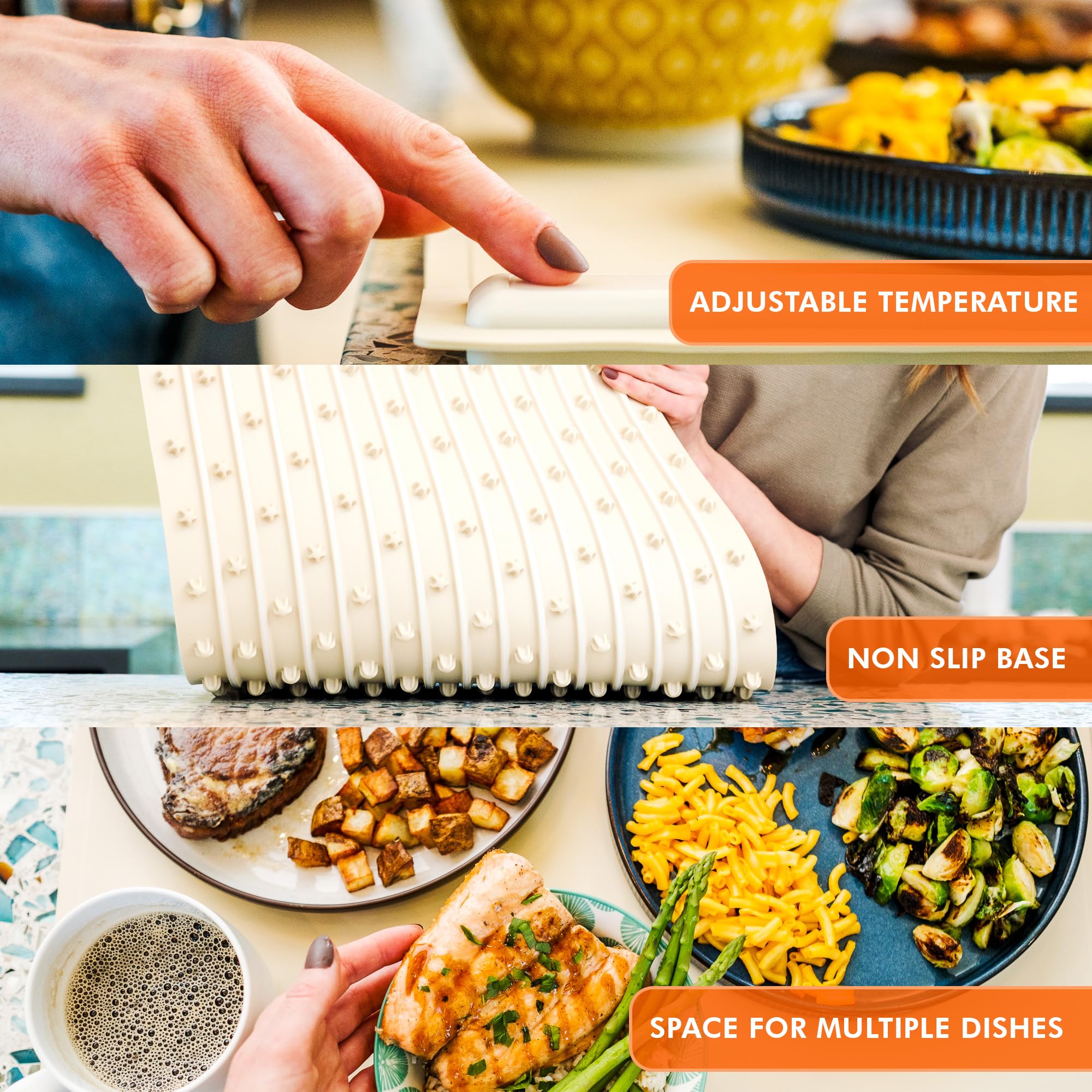 Electric Food Warming Tray with 3 Temperature Settings - Large Uniform Heating Surface, Foldable & Durable Hot Plate - 12-Hour Continuous Use for Parties, Buffets, and Family Gatherings - Perfect for Keeping Meals Warm at Home or Catering Events