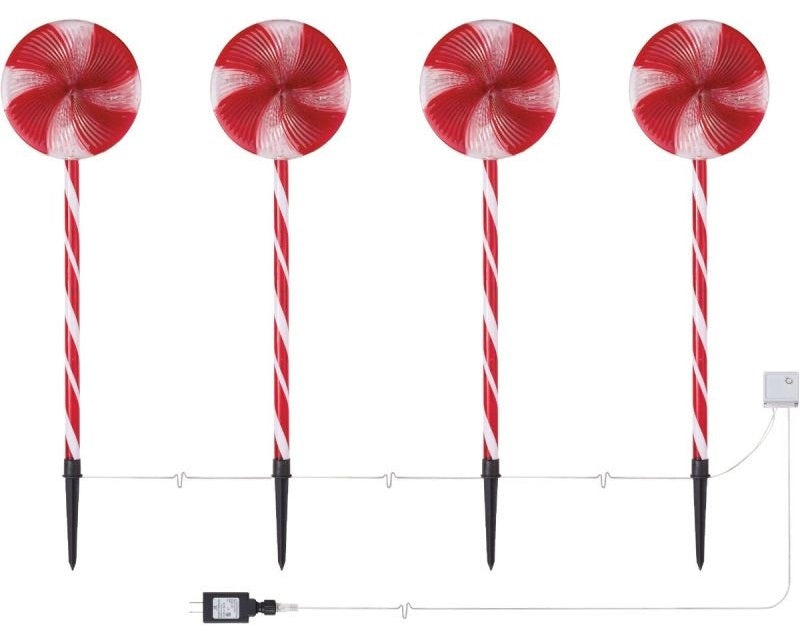 28 LED Peppermint Candy Solar Garden Stakes - 4 Pack Outdoor Decorative Lights for Yard, Pathway, Lawn & Landscape - Weatherproof Solar Powered Decoration for Christmas, Halloween & Year-Round Use