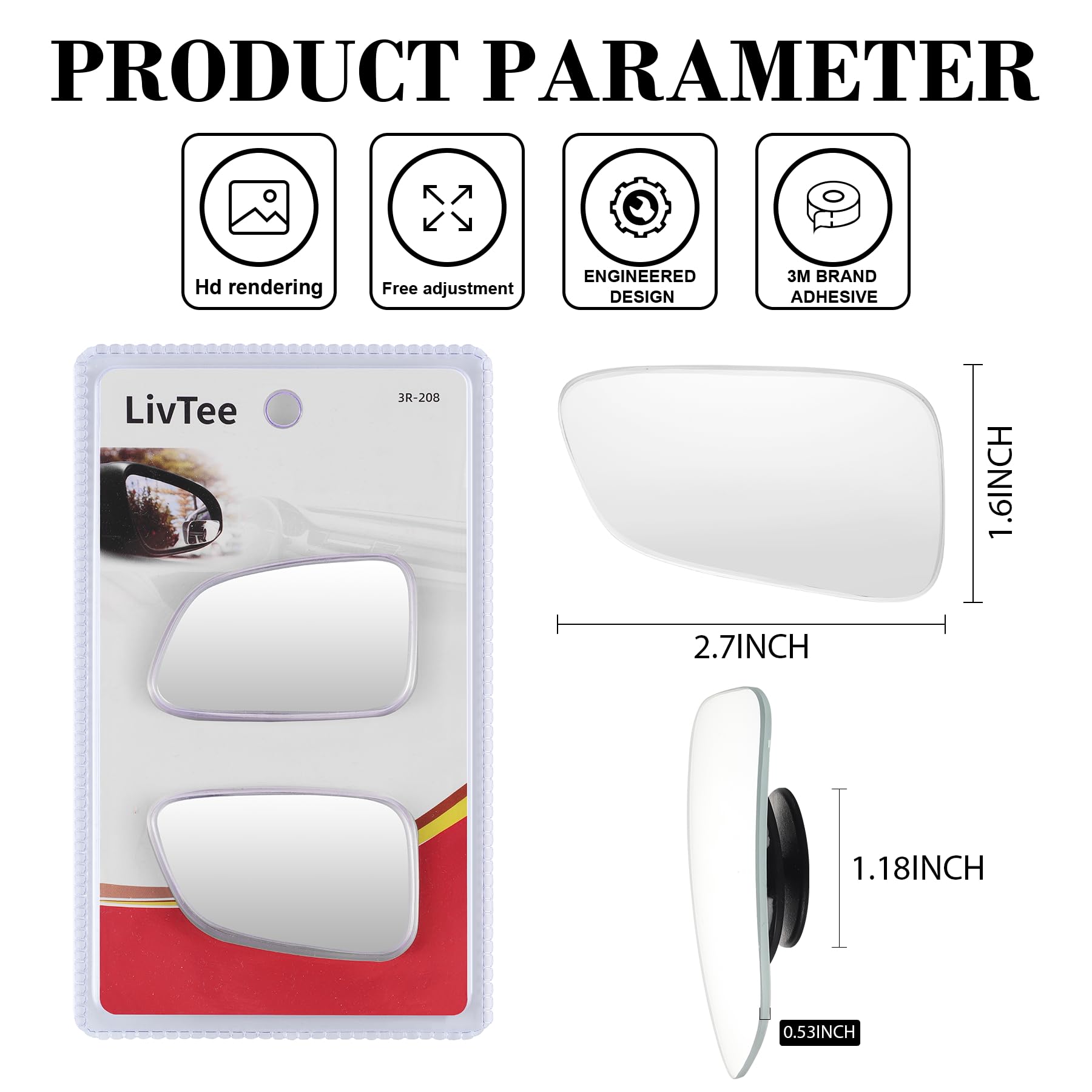 LivTee Blind Spot Car Mirror - HD Glass Frameless Convex Side Mirror for Improved Visibility | Wide Angle Rear View Mirror for Cars, SUVs, Trucks & RVs | Eliminate Blind Spots for Safer Driving & Parking | Essential Car Accessories