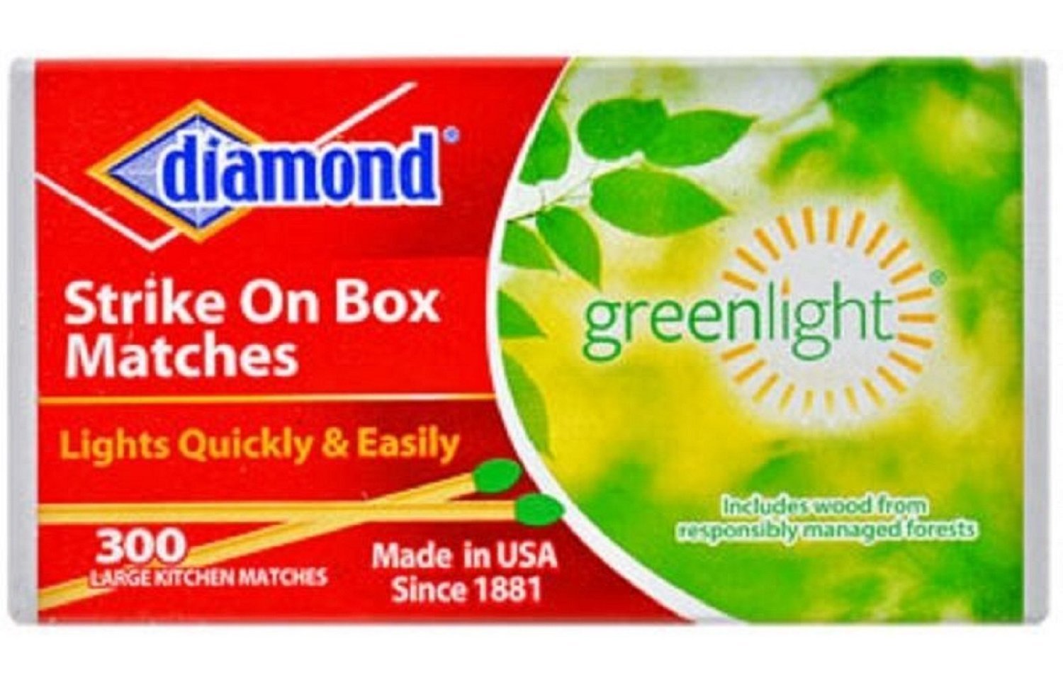 Premium Diamond Strike on Box Greenlight Matches - Long-Lasting, Windproof & Waterproof Matches for Camping, Hiking, and Emergency Survival Kits