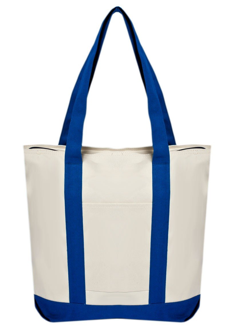 Premium Heavy Duty Tote Bag - Large Reusable Grocery Shopping Bag with Reinforced Handles - Natural & Royal Blue Colors - Perfect for Groceries, Beach Trips & Work Commute