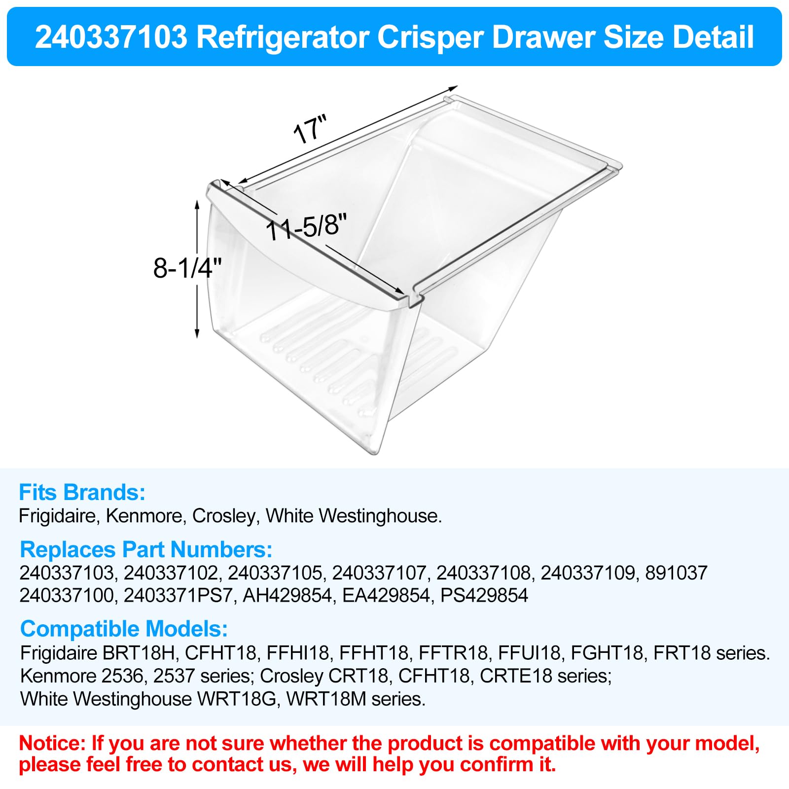Upgraded 2-Pack Refrigerator Crisper Drawers Bins - Compatible with Frigidaire & Kenmore Models (Replacement for 240337100, AP2115741, 240323007) - Food-Grade Plastic - Perfect for Fresh Produce Storage in Your Fridge