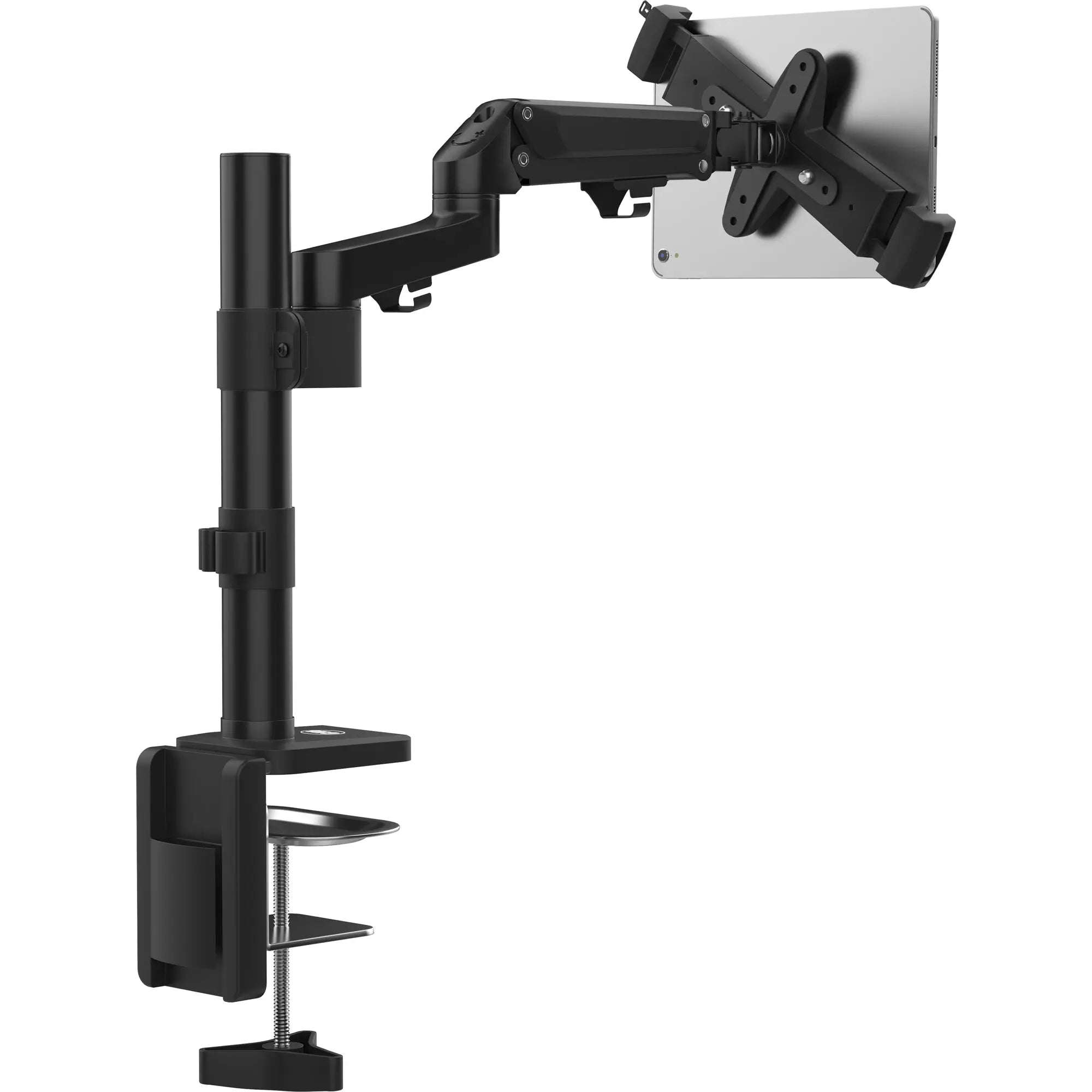 Adjustable Articulating Desk Clamp Mount with Secure Enclosure - Perfect for Monitors, Laptops, and Tablets in Home Office & Gaming Setups