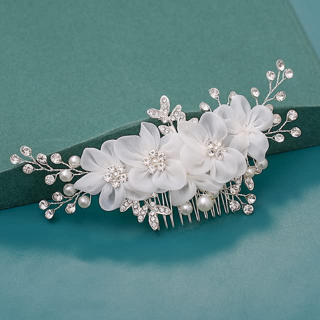 Handmade Silver Crystal Pearl Bridal Hair Comb - Wedding Hair Accessories for Bride, Bridesmaid & Prom - Elegant Hair Jewelry for Weddings, Parties & Special Occasions