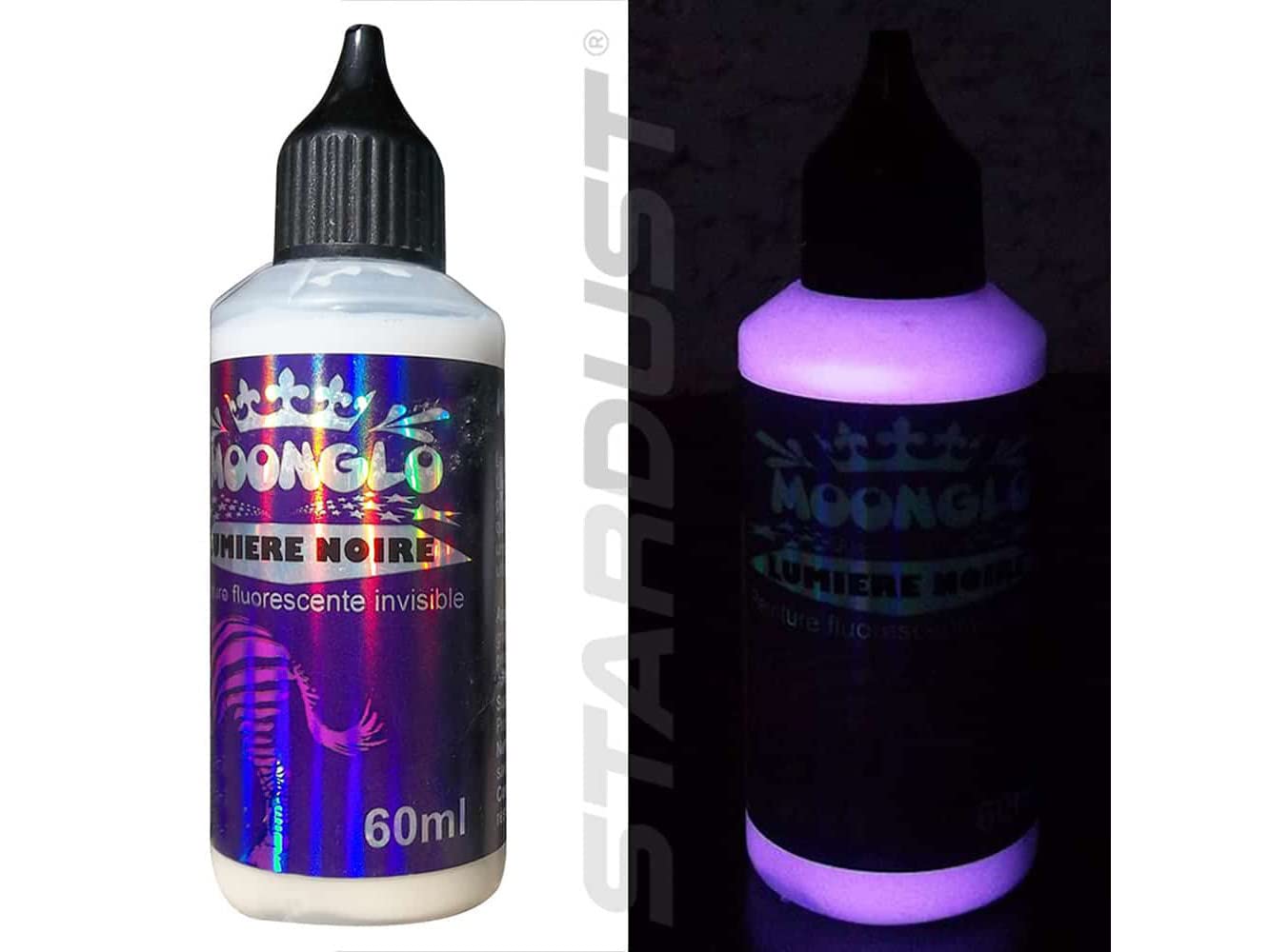 Stardust MOONGLO Blacklight Invisible UV Glow Paint - Violet 60ml for Body Art, Party Decor & Nightclub Effects | Fluorescent Reactive Under Black Light