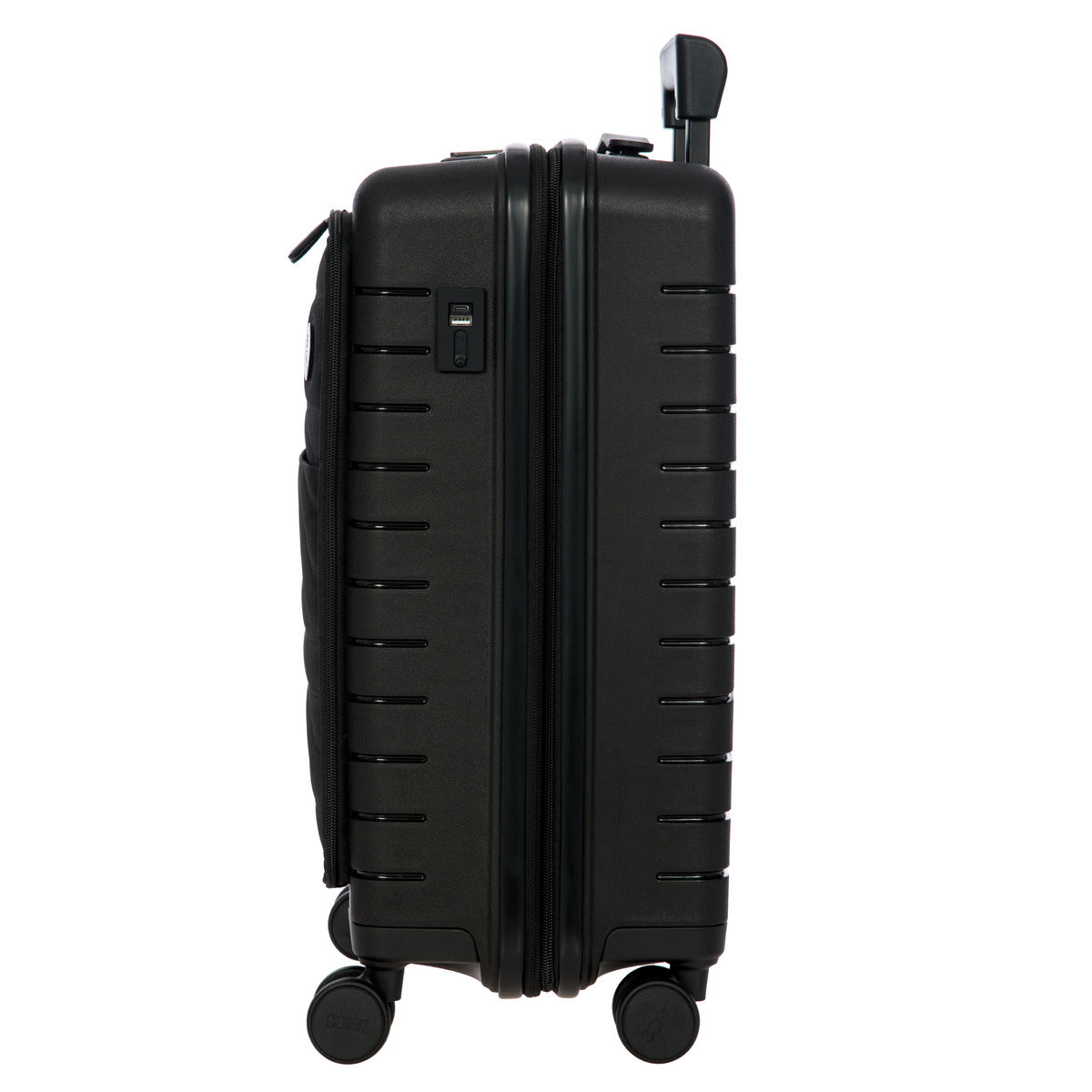Ulisse 21 Expandable Spinner Luggage with Front Pocket - Black Carry-On Suitcase for Business Travel & Weekend Getaways