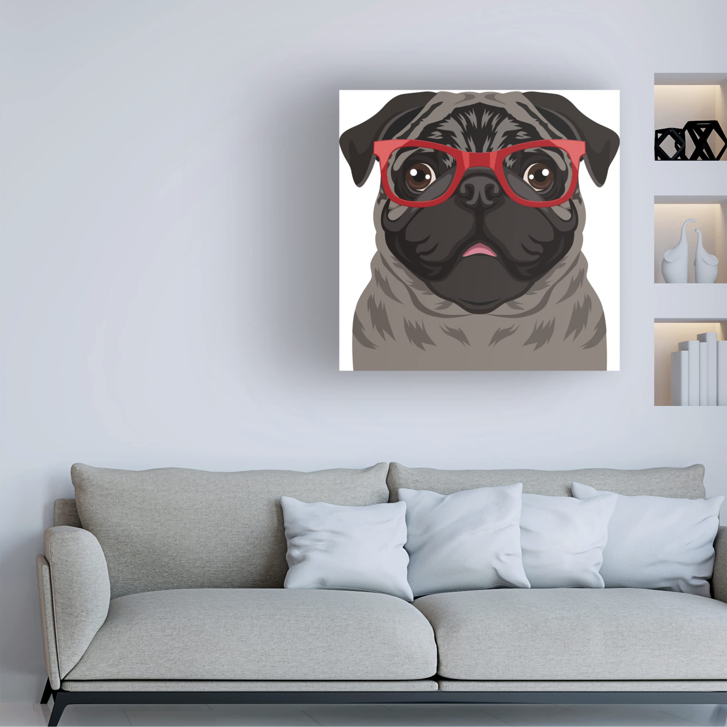 Pug Wearing Hipster Glasses Canvas Wall Art - Funny Dog Portrait Painting for Living Room Decor - Perfect Gift for Pet Lovers & Hipster Home Decor