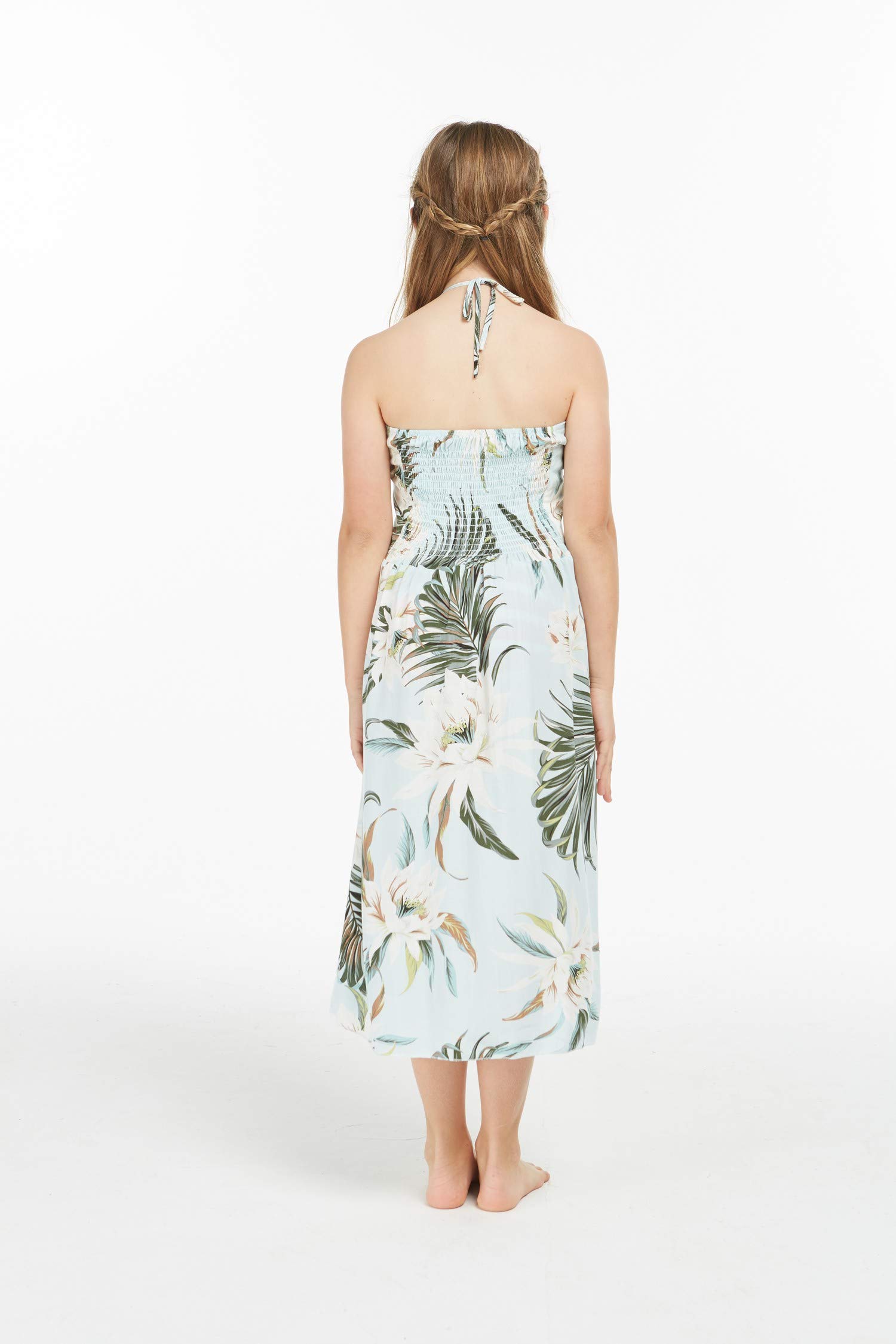 Stylish Matching Hawaiian Luau Mother Daughter Tank Top & Halter Dress Set - Wispy Cereus Black Print | Perfect for Beach Vacations, Family Photos & Summer Parties
