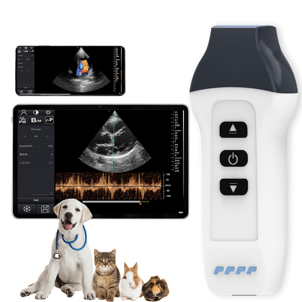 Wireless Color Doppler Ultrasound Machine 2.7MHz Phased Probe - Portable Ultrasound Scanner for Android & iOS - Veterinary Ultrasound Device for Dogs, Cats, Pigs, Sheep | Perfect for Animal Clinics, Farms & Home Veterinary Use