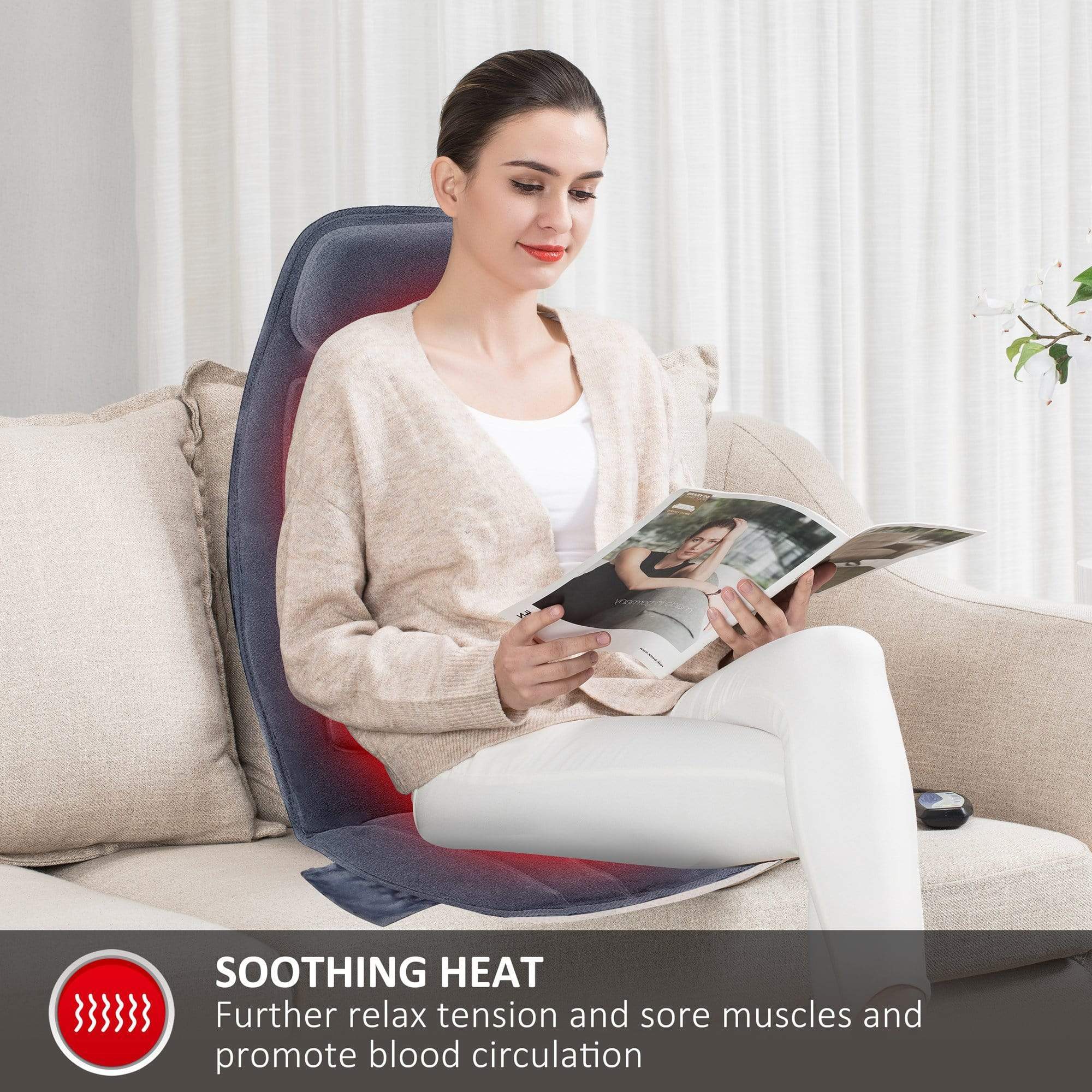 Snailax Heated Massage Seat Cushion with Memory Foam Support - Neck & Lumbar Pain Relief for Office Chair, Car Seat & Home Use