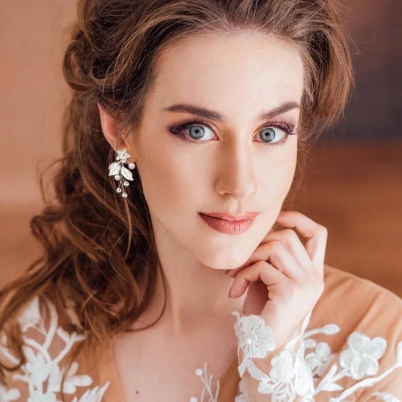 Floral Vine Drop Earrings with Pearls & Crystals - Gold, Rose Gold, Silver Bridal Jewelry for Weddings, Parties & Special Occasions