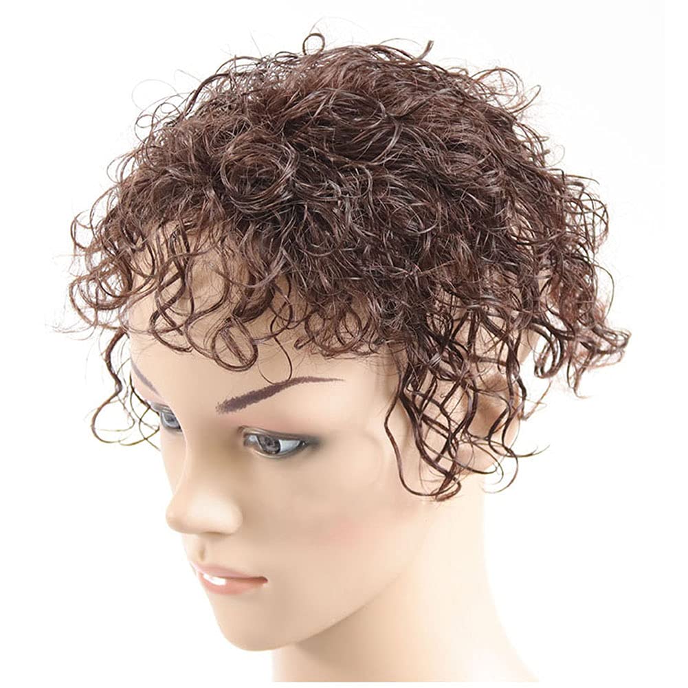 Natural Black Human Hair Topper for Women - 100% Real Clip-in Curly Hair Extension with Bangs (40cm) | Perfect for Thinning Hair, Alopecia & Everyday Styling