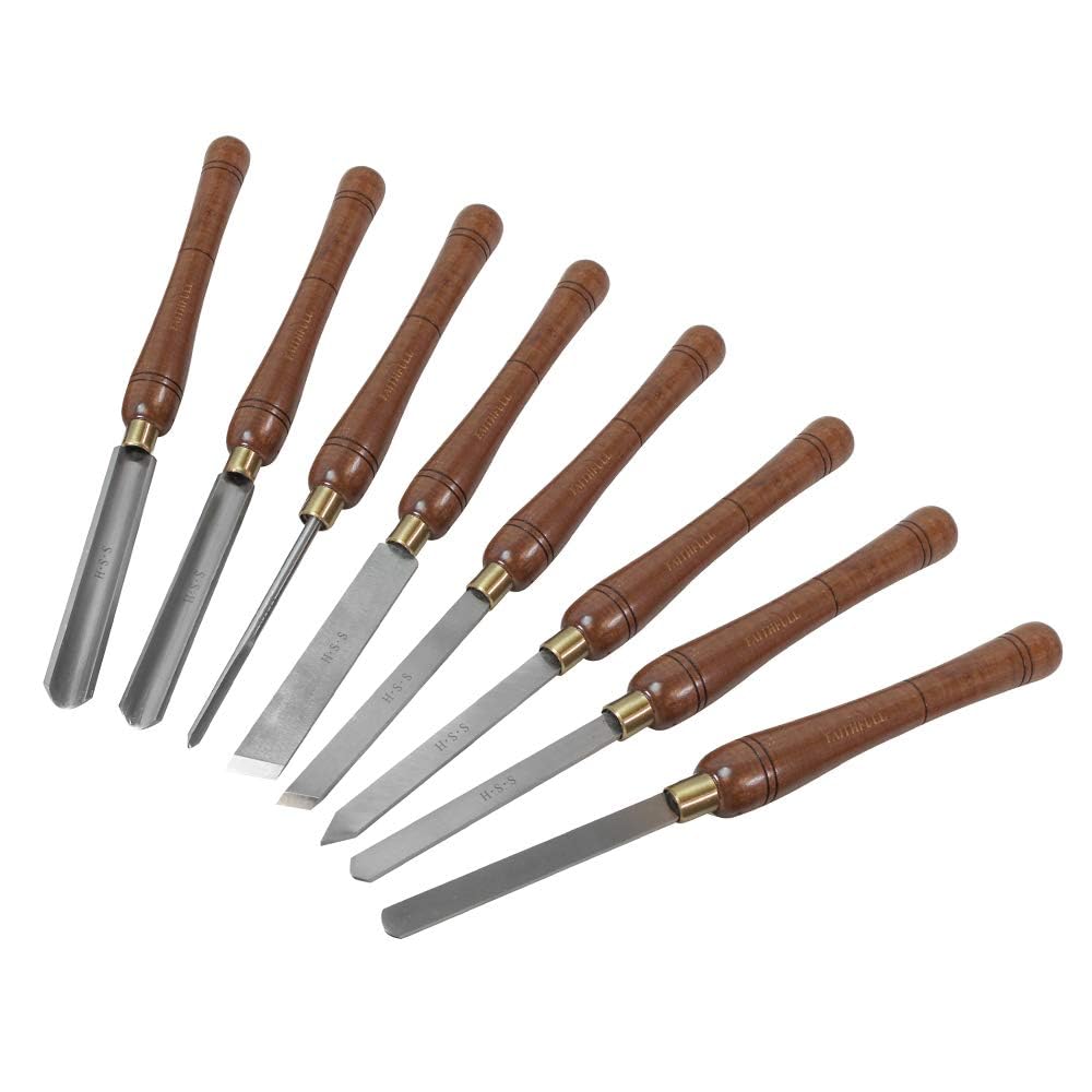 Faithfull Premium HSS Turning Chisel Set - 8-Piece Woodworking Tools in Wooden Gift Box for Hardwood & Softwood | Ideal for Woodturning, Furniture Making & DIY Projects